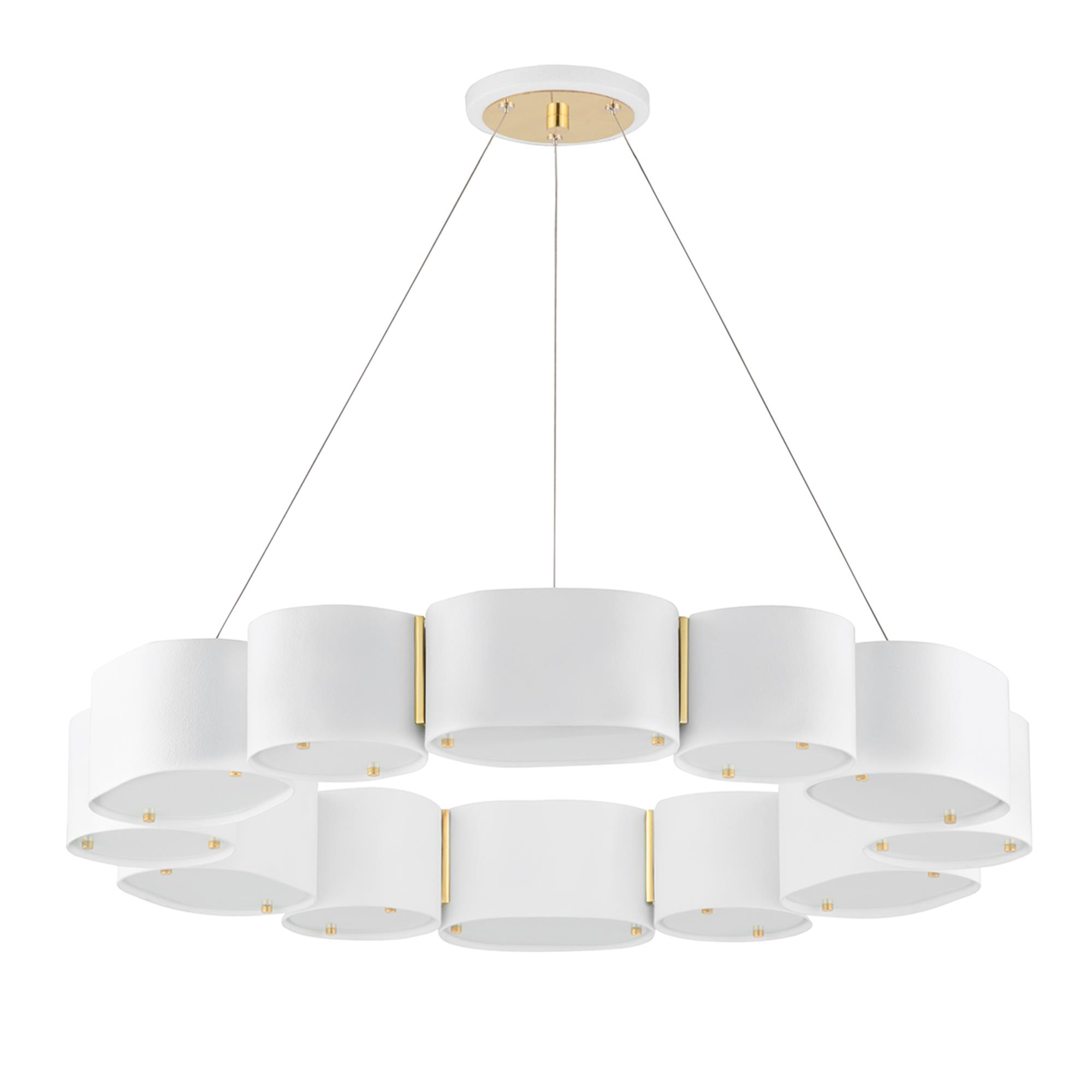 Shown in Soft White and Vintage Brass finish and Painted White glass