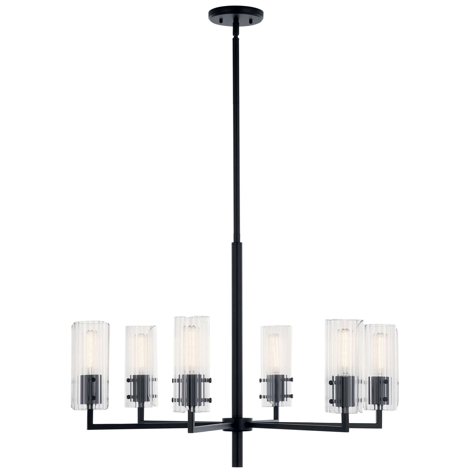 Shown in Black finish and Clear Fluted glass