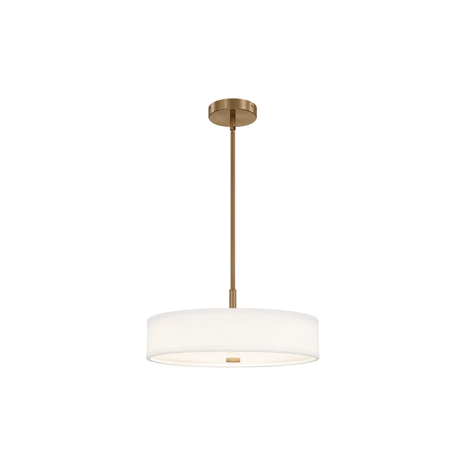 Shown in Brushed Brass finish and White Linen shade