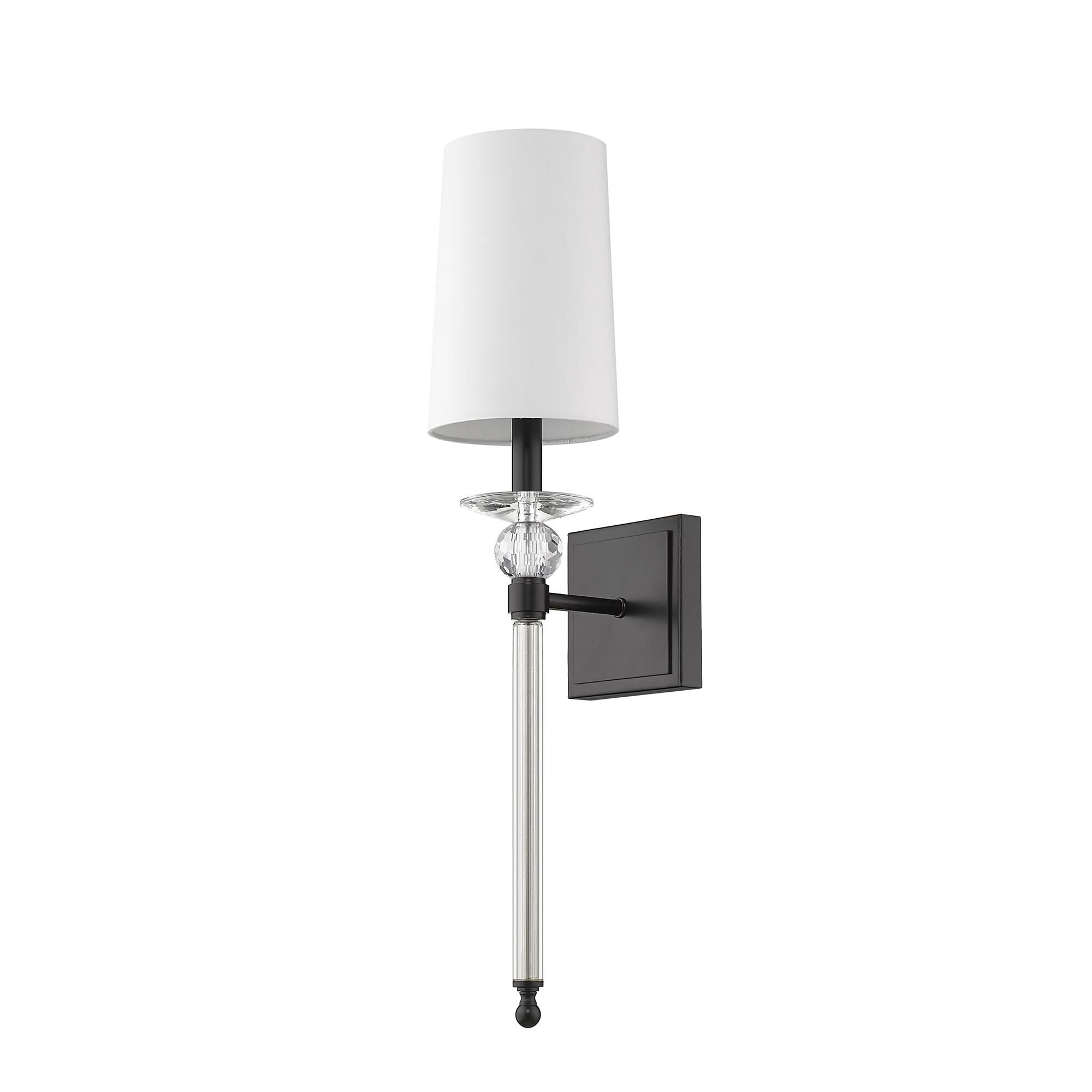 Shown in Matte Black finish and Fabric glass and Fabric shade