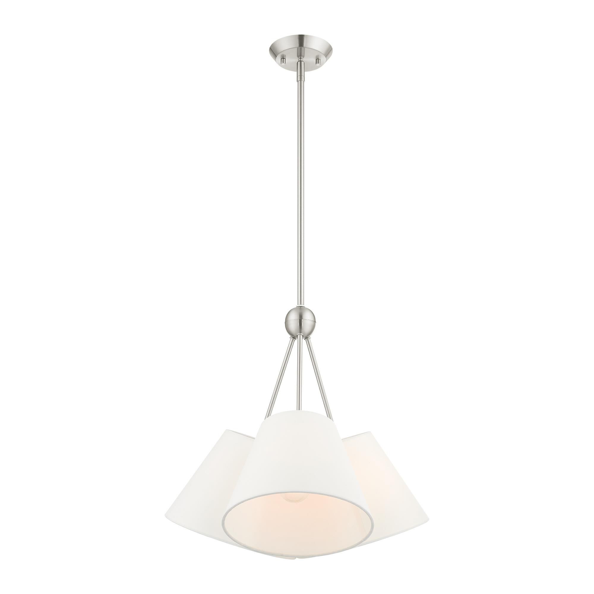 Shown in Brushed Nickel finish and Hand Crafted Off White Fabric Hardback Shade glass and Hand Crafted Off White Fabric Hardback shade