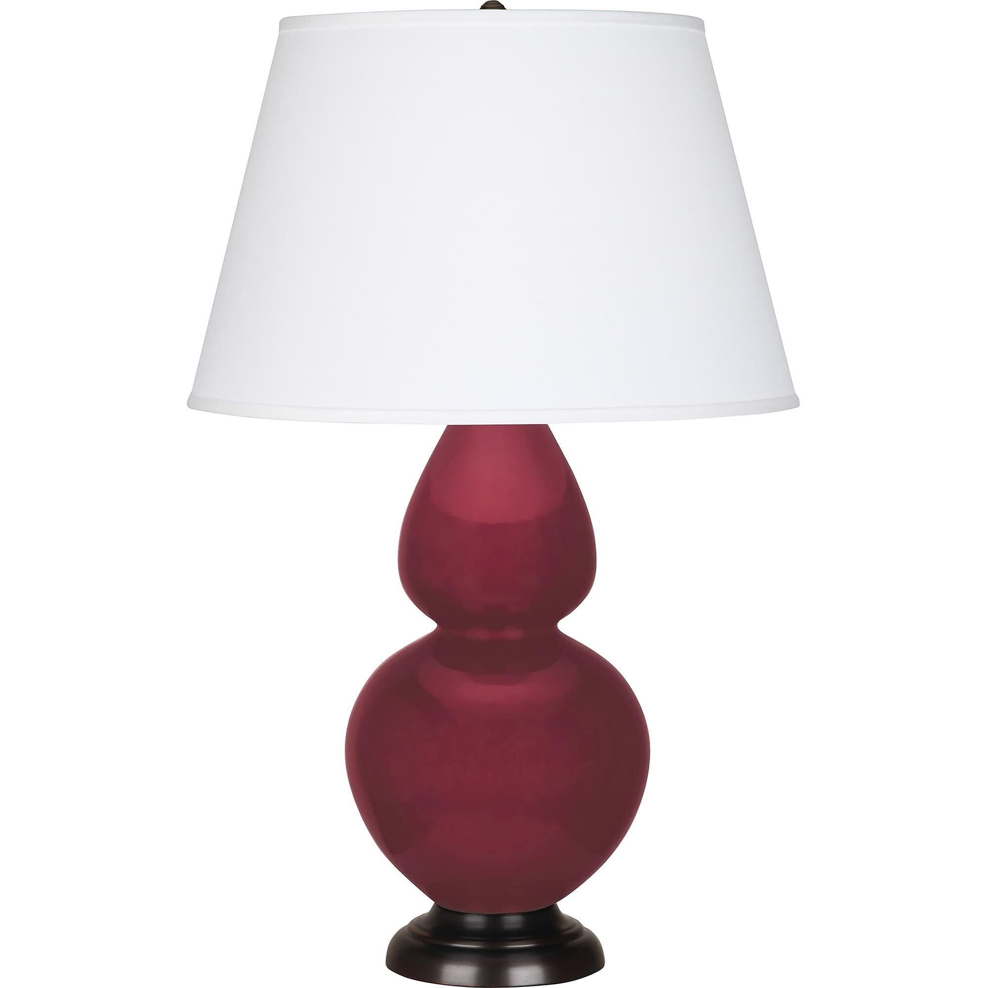 Shown in Sugar Plum Glazed finish and Pearl Dupioni shade and Deep Patina Bronze accent