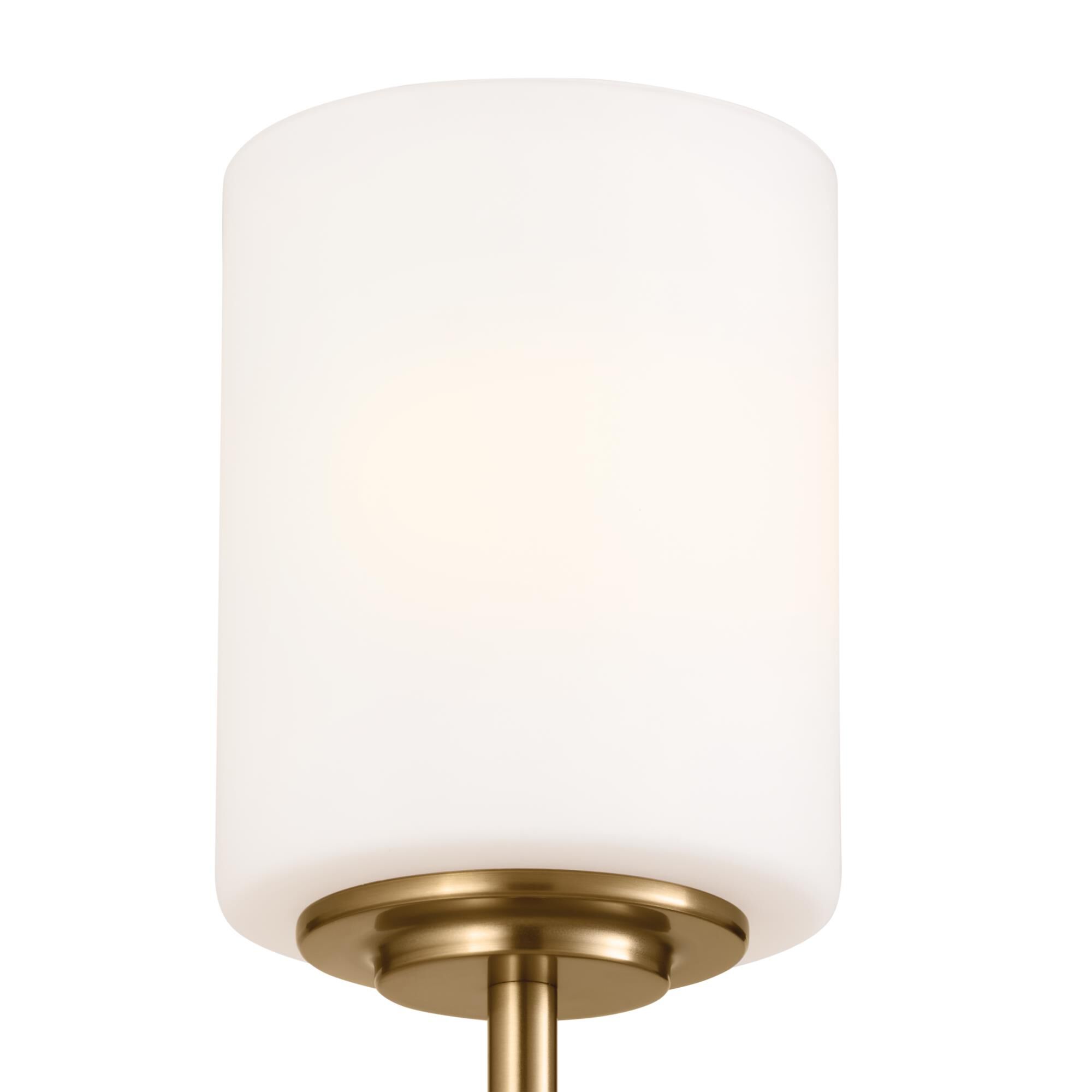 Shown in Brushed Natural Brass finish and Satin Etched Cased Opal glass
