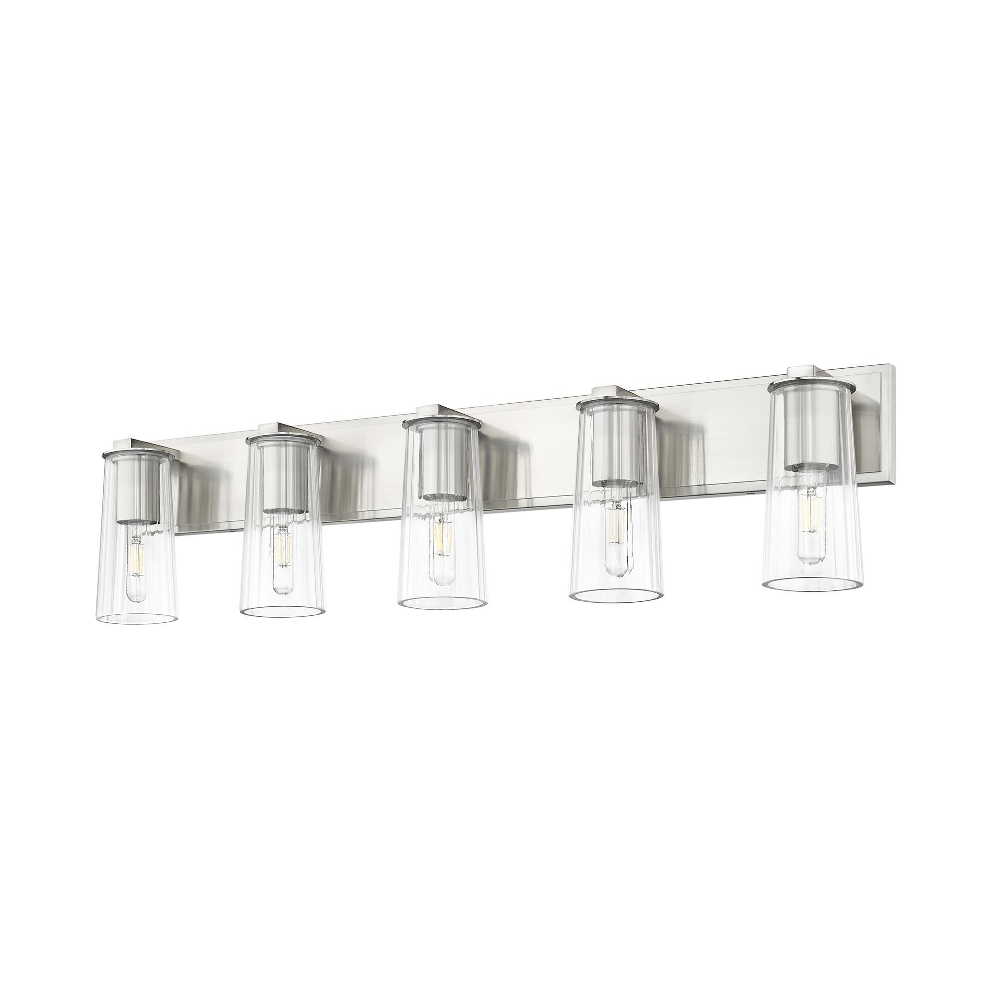 Shown in Brushed Nickel finish and Clear glass and Clear shade