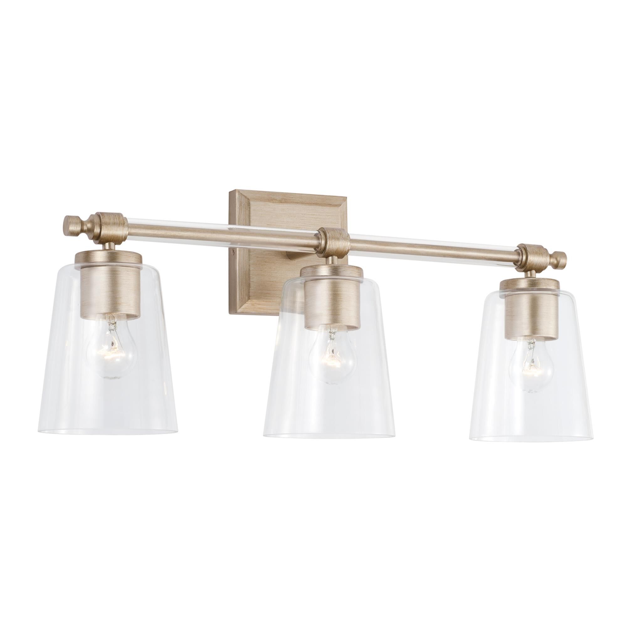 Shown in Brushed Champagne finish and Clear glass