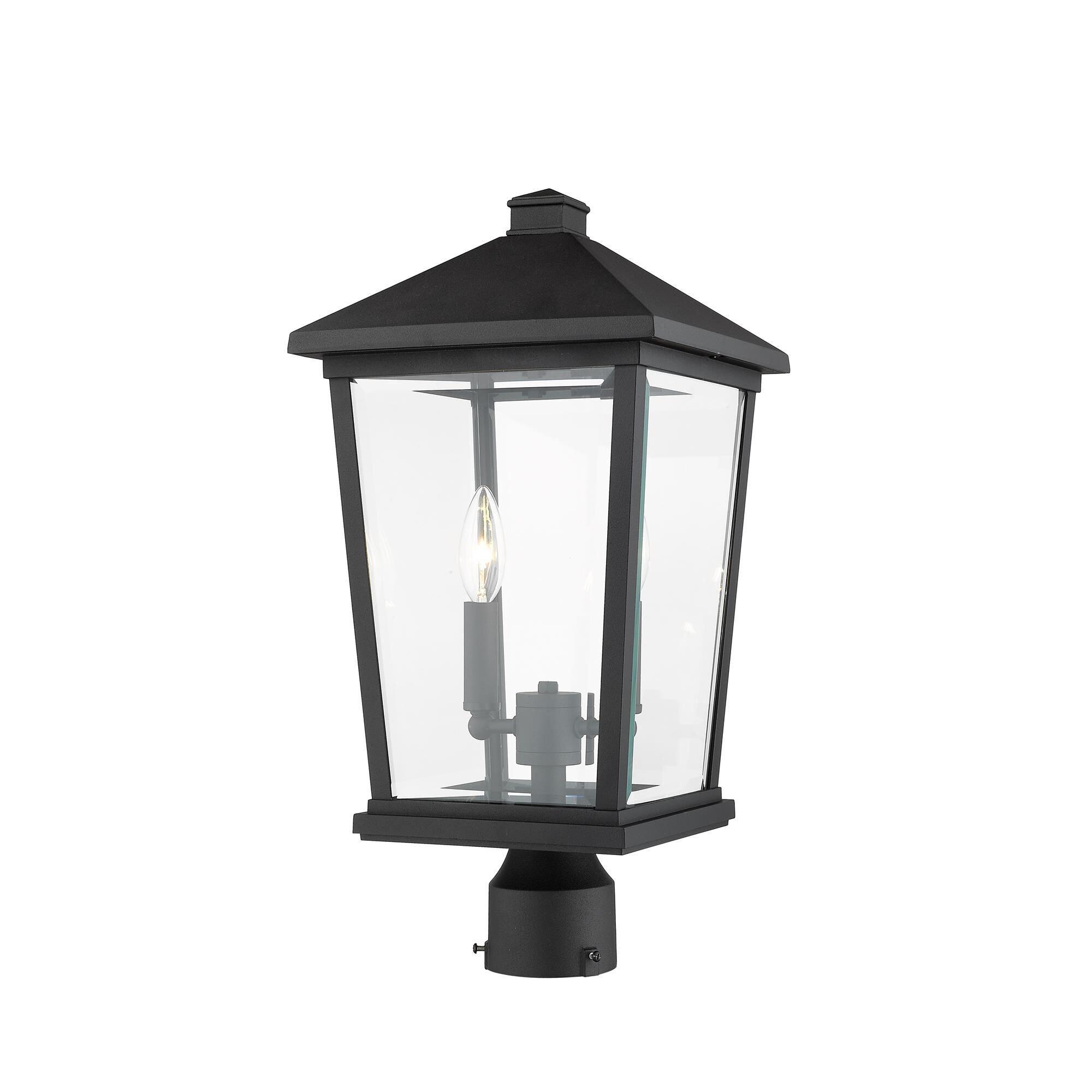 Shown in Black finish and Glass shade