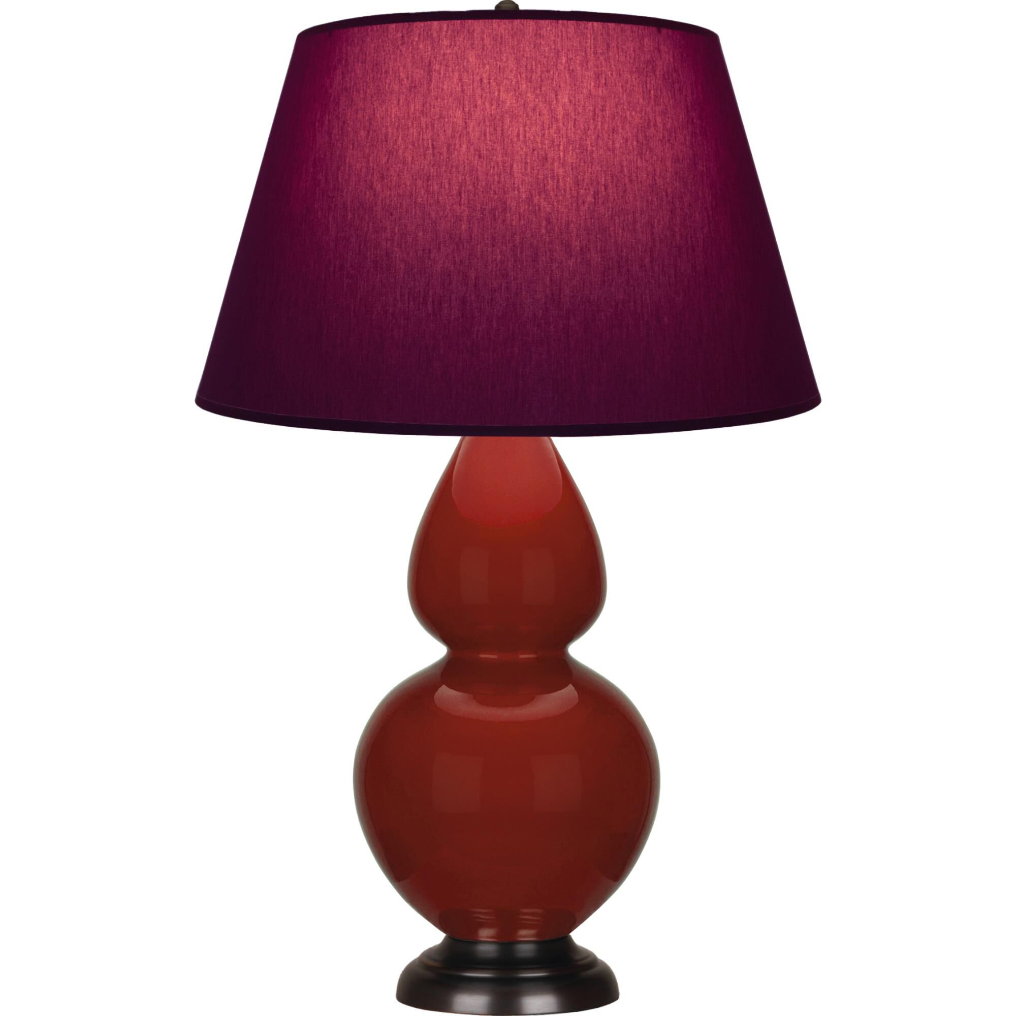 Shown in Oxblood Glazed finish and Plum with Lavender Lining shade and Deep Patina Bronze accent