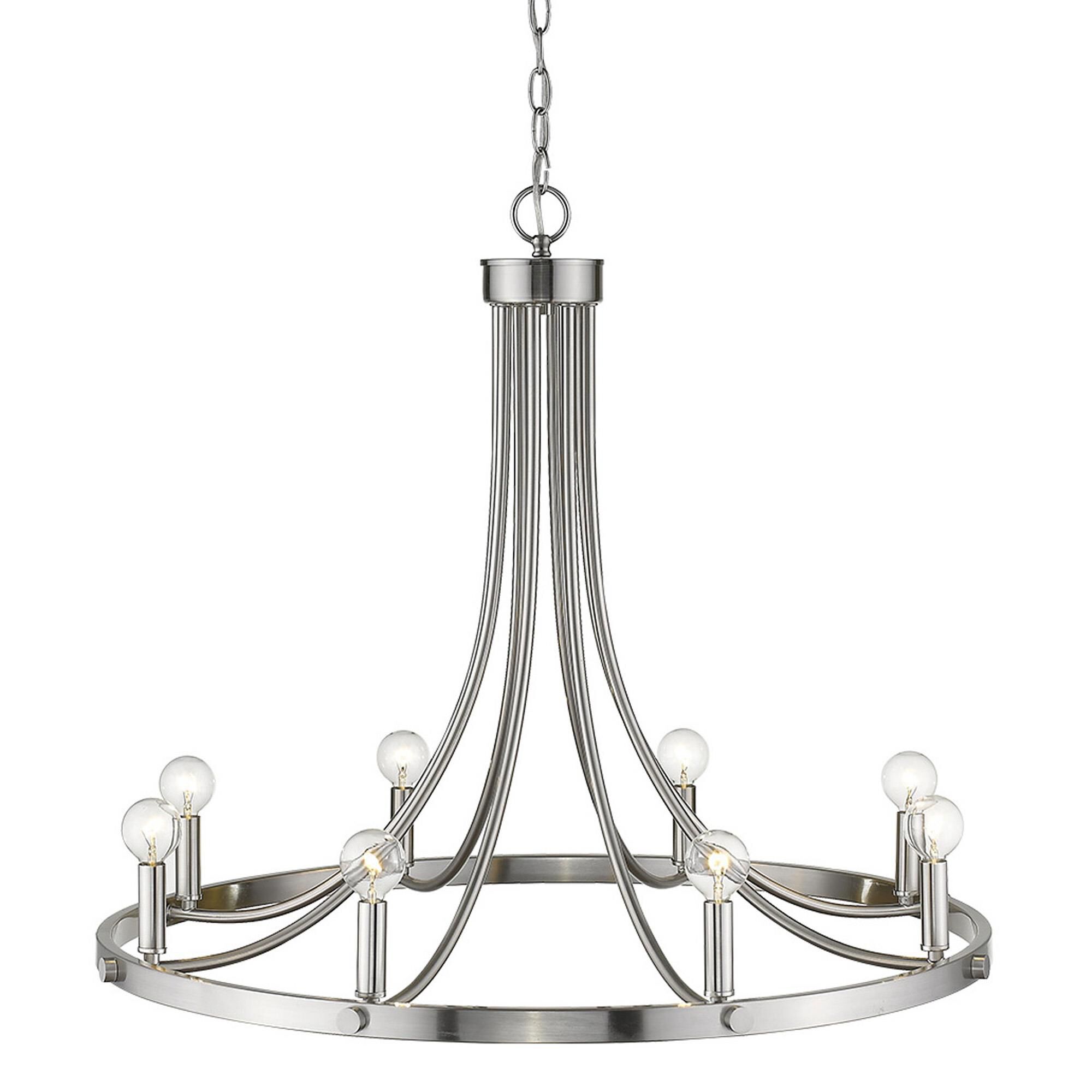 Shown in Satin Nickel finish and -- glass and -- shade