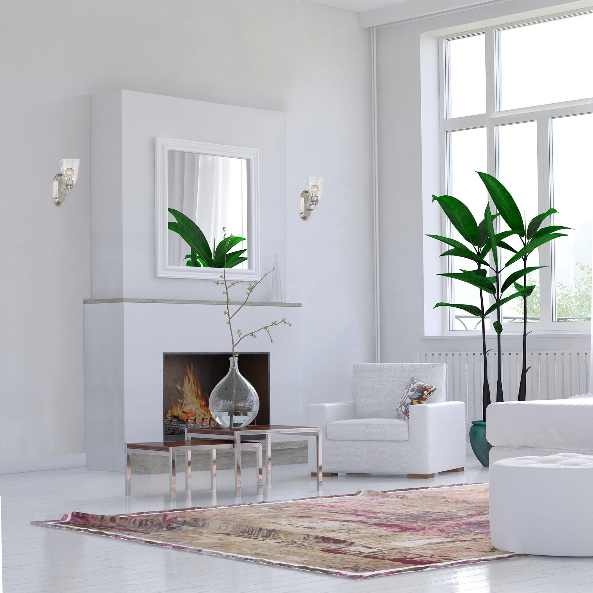 Shown in Brushed Nickel finish and Clear Seedy glass