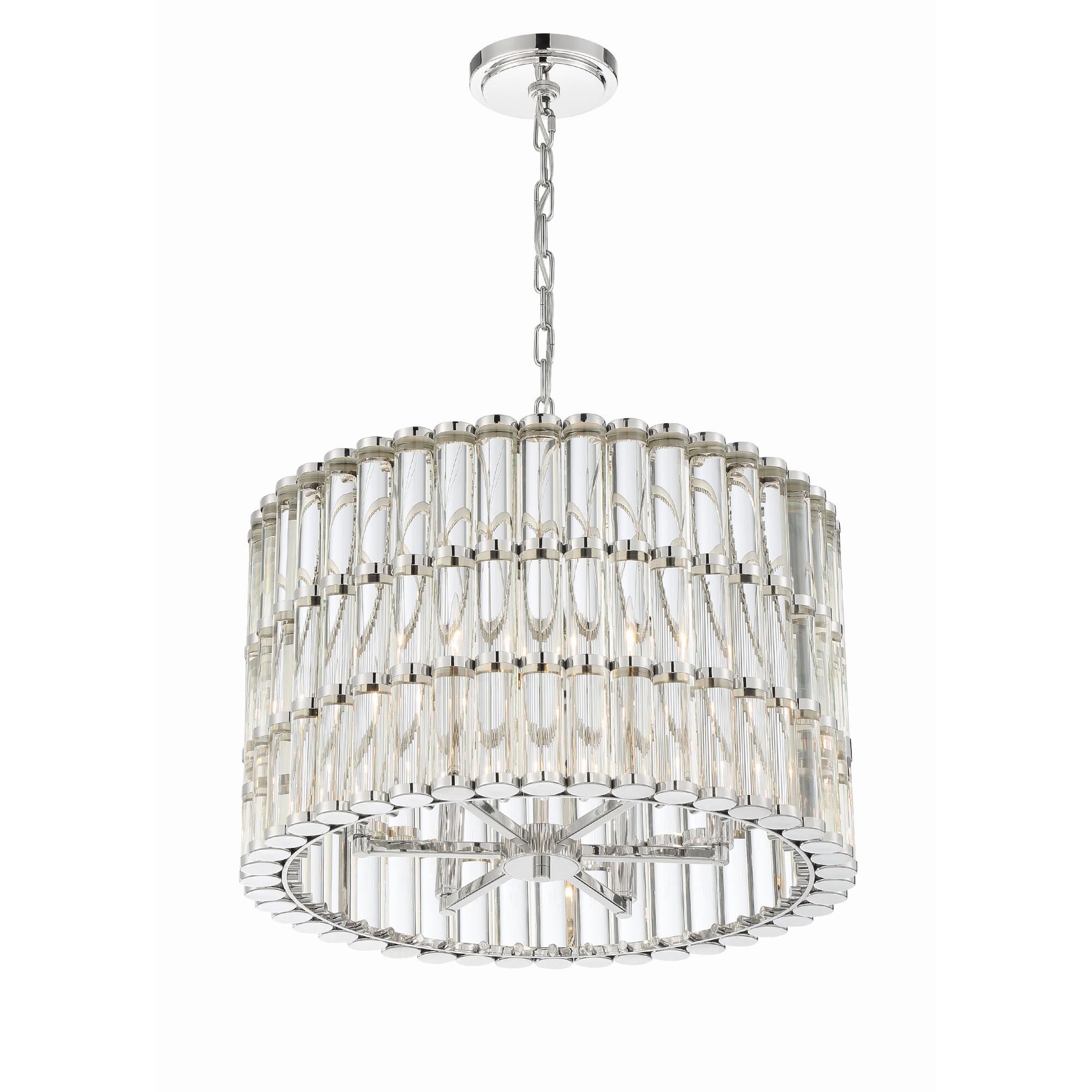 Shown in Polished Nickel finish and Clear Glass crystal