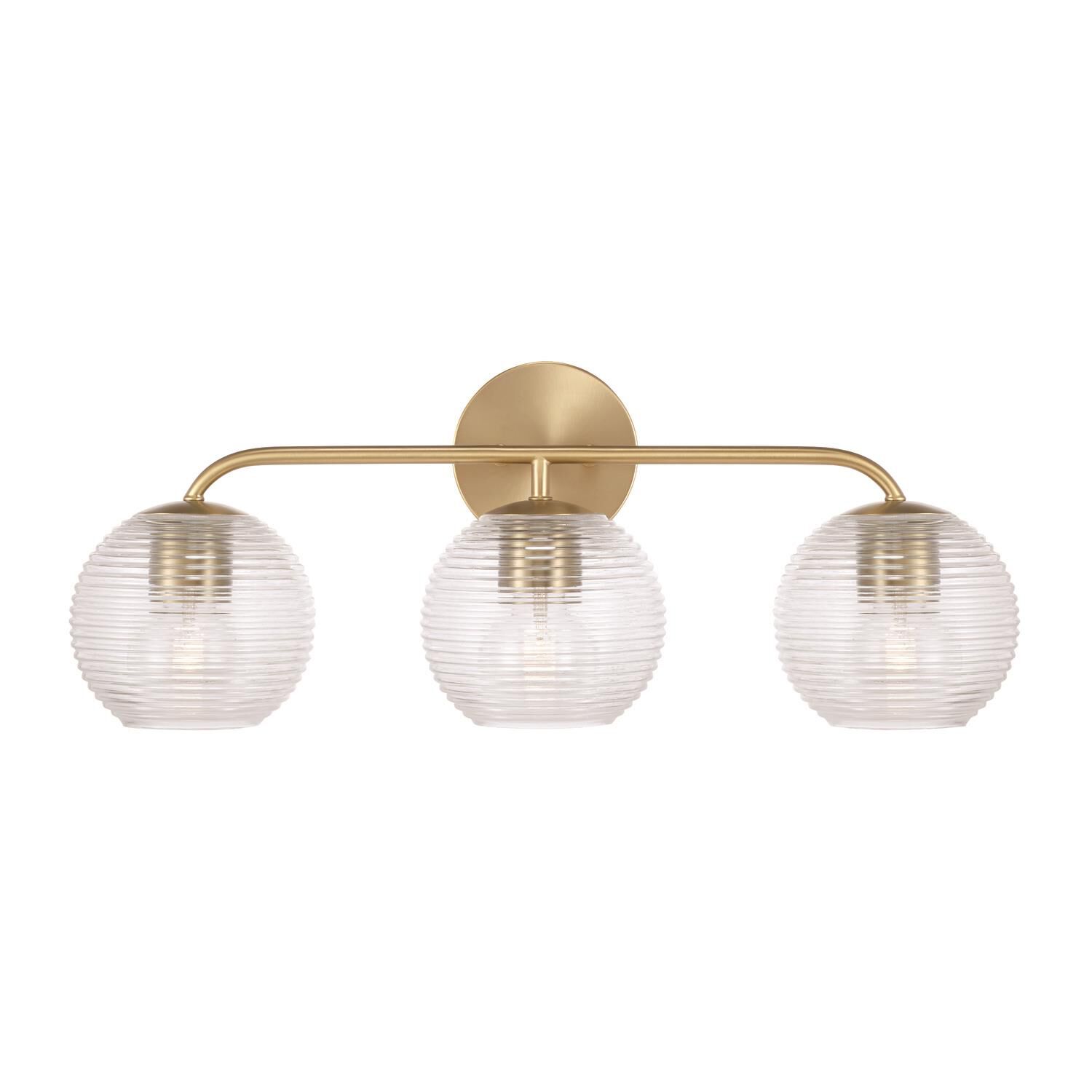 Shown in Matte Brass finish and Clear Ribbed glass