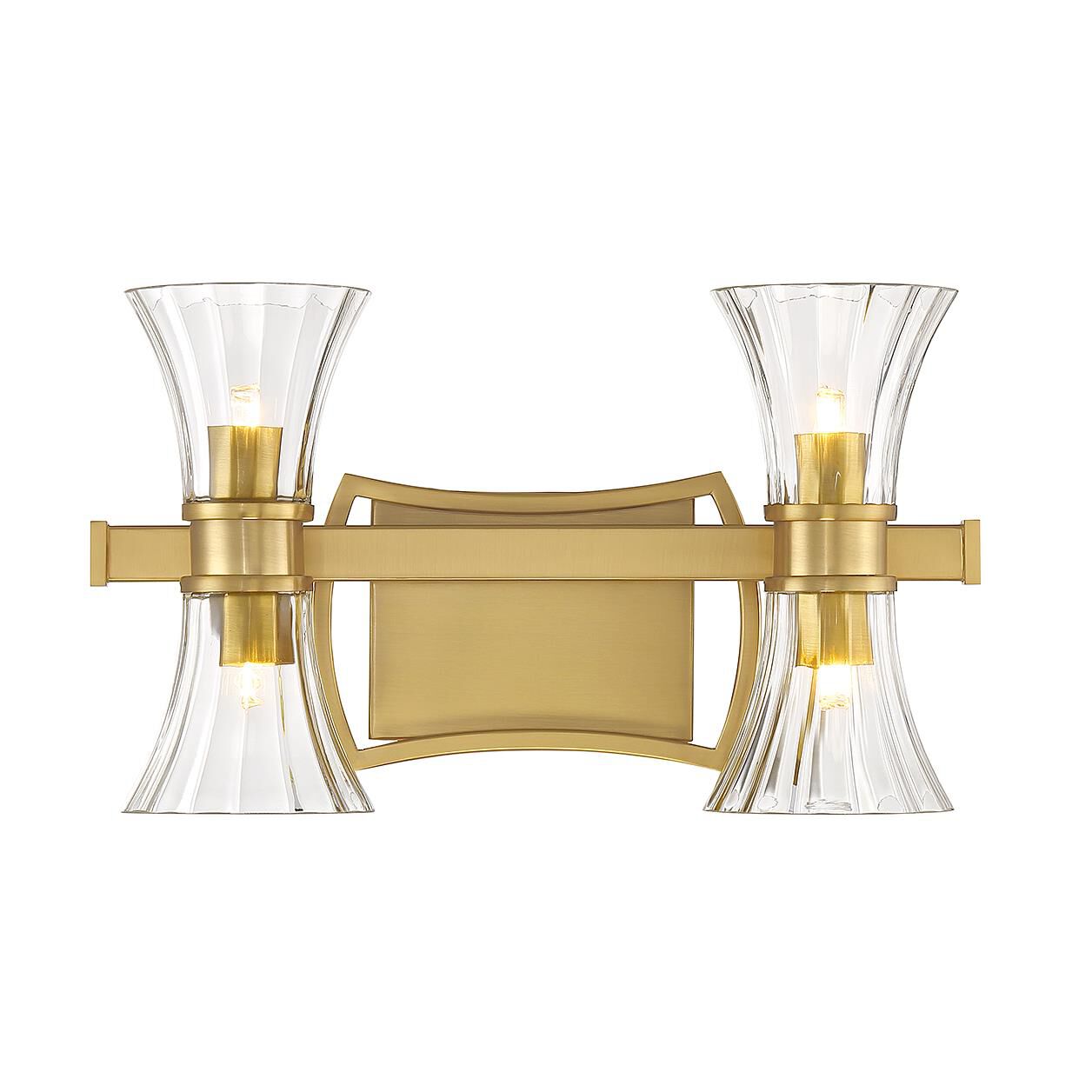 Shown in Warm Brass finish and Clear Ribbed glass and Glass shade