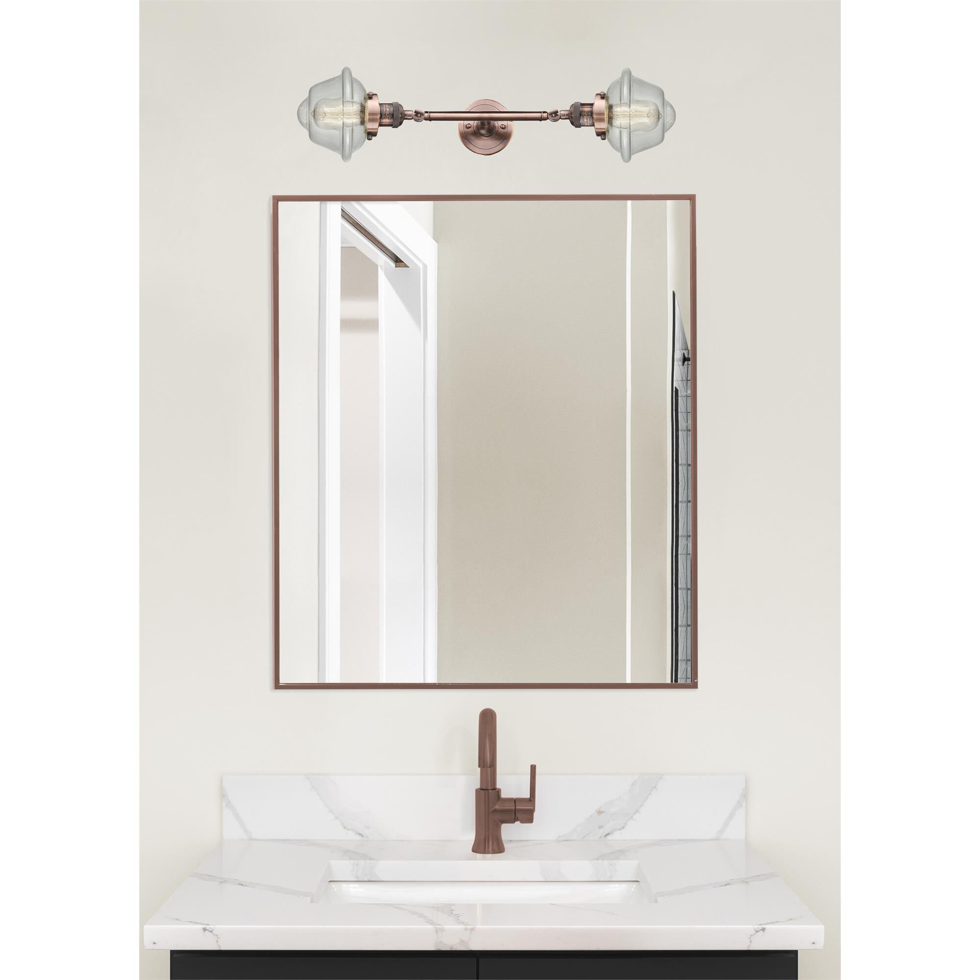 Shown in Antique Copper finish and Seedy glass