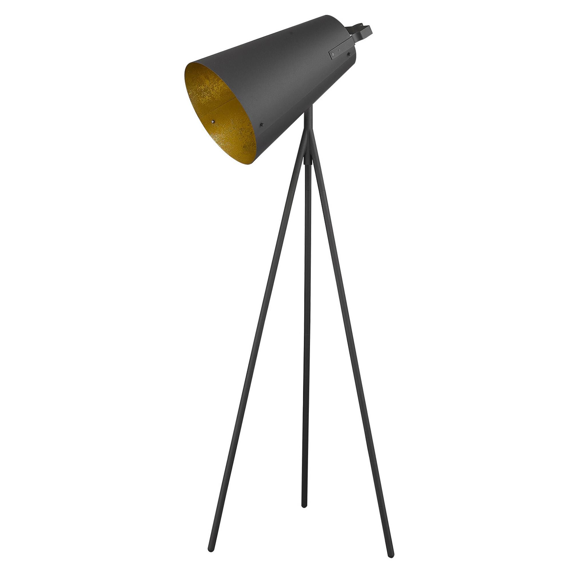 Shown in Matte Black finish and Black glass and Black Iron Cone Shaped  W/ Gold Leaf Interior shade