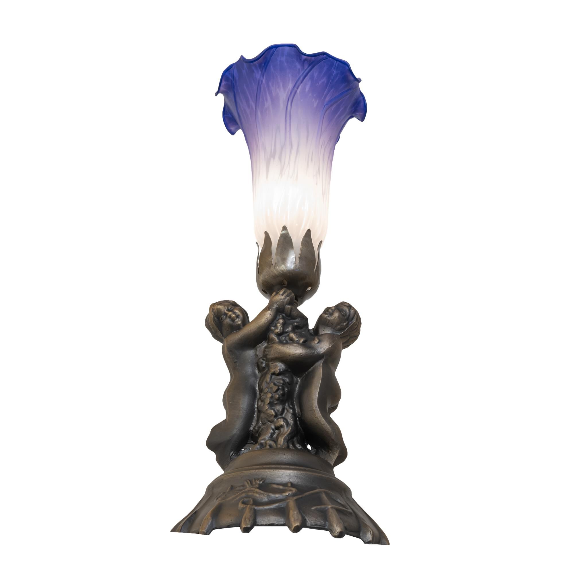 Shown in Antique Brass finish and Blue glass