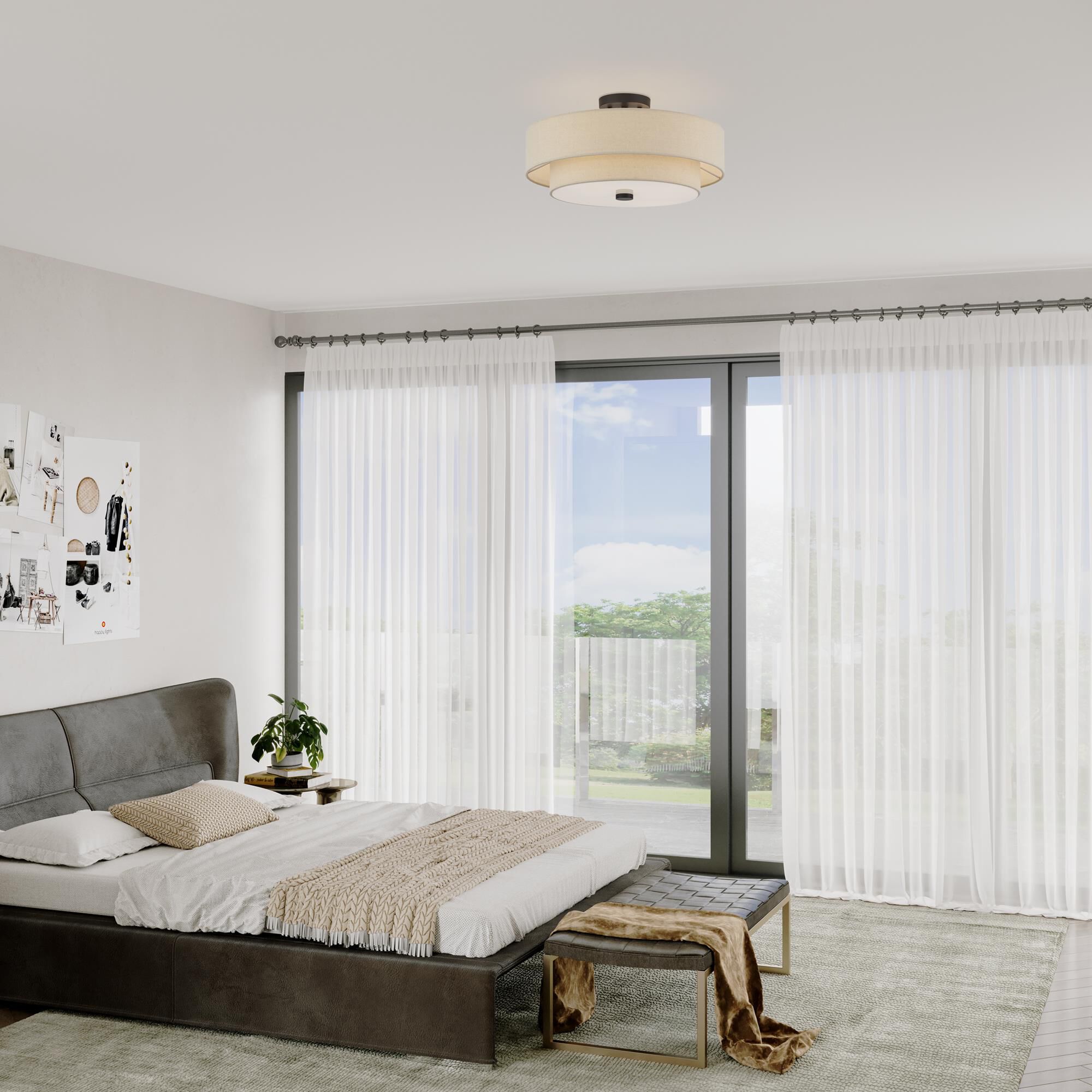 Shown in Bronze finish and Hand Crafted Parchment Color Hardback Fabric shade