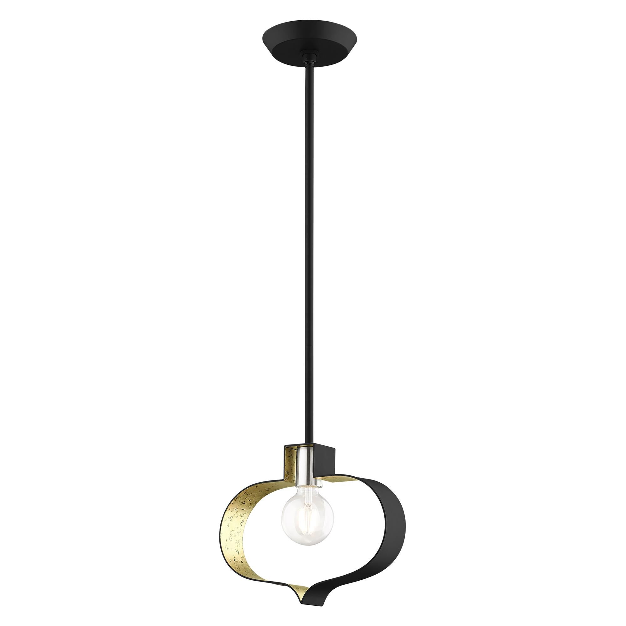 Shown in Black With Brushed Nickel Accents finish and Black Shade With Winter Gold Finish Inside glass and Black  With Winter Gold Finish Inside shade