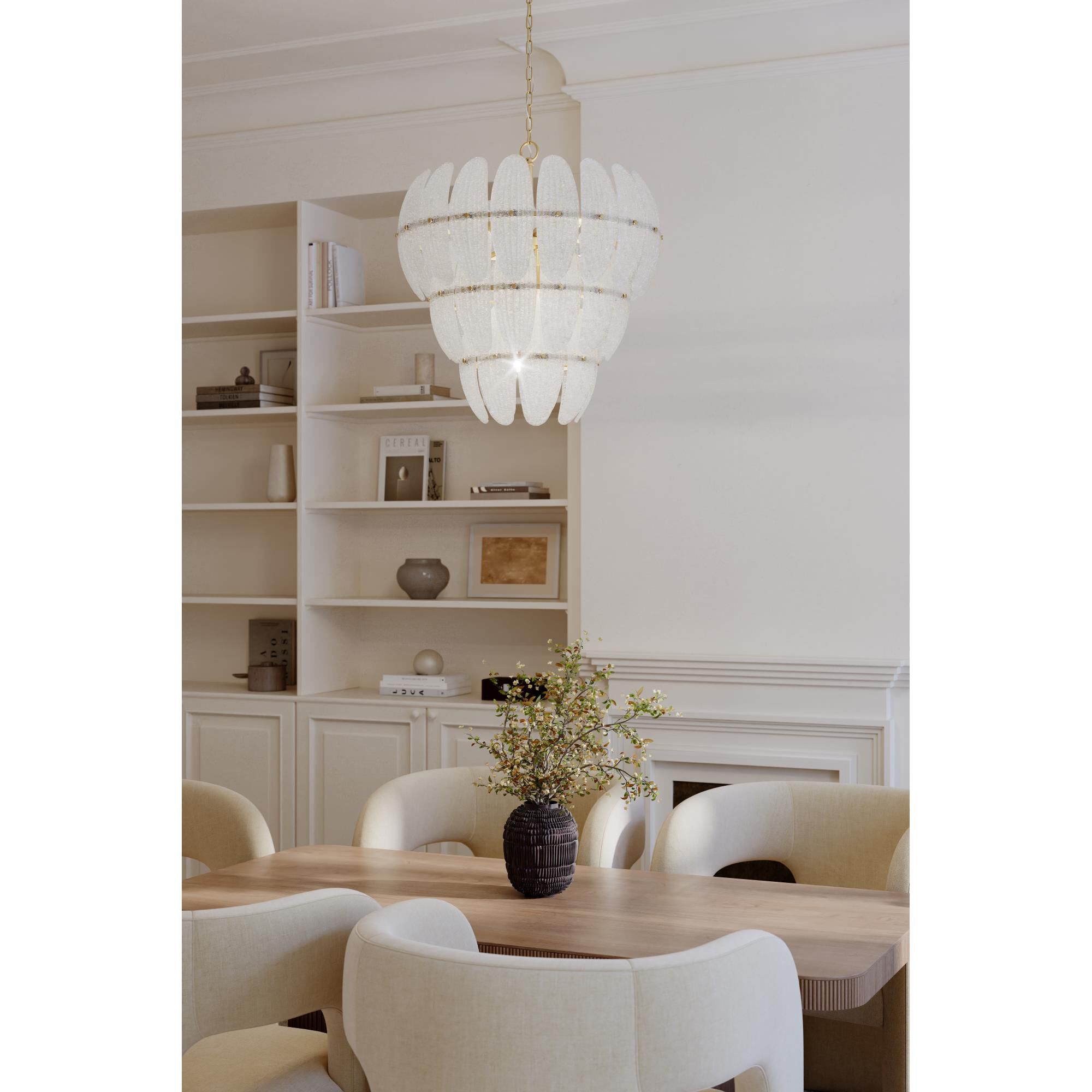 Shown in Legacy Brass finish and Clear Textured shade