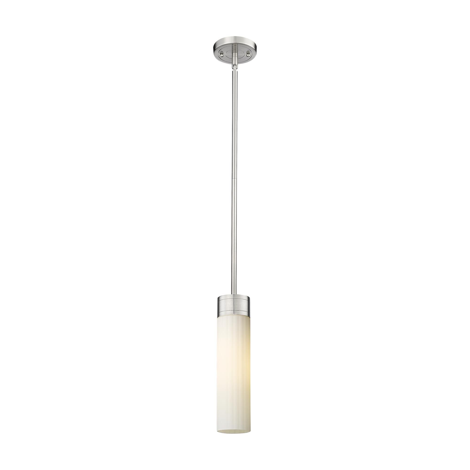 Shown in Satin Nickel finish and Matte White glass and Matte White Glass shade