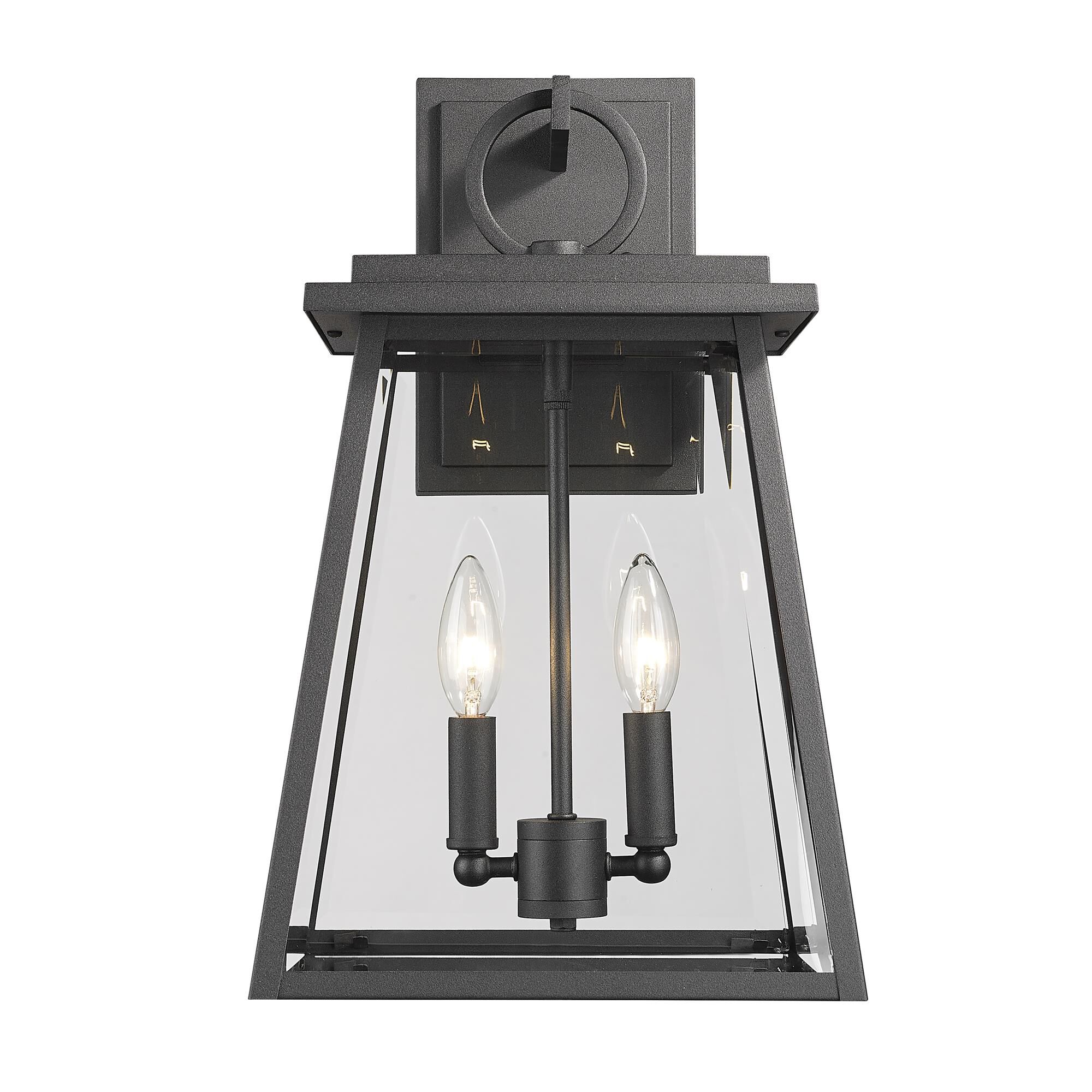 Shown in Black finish and Clear Beveled glass