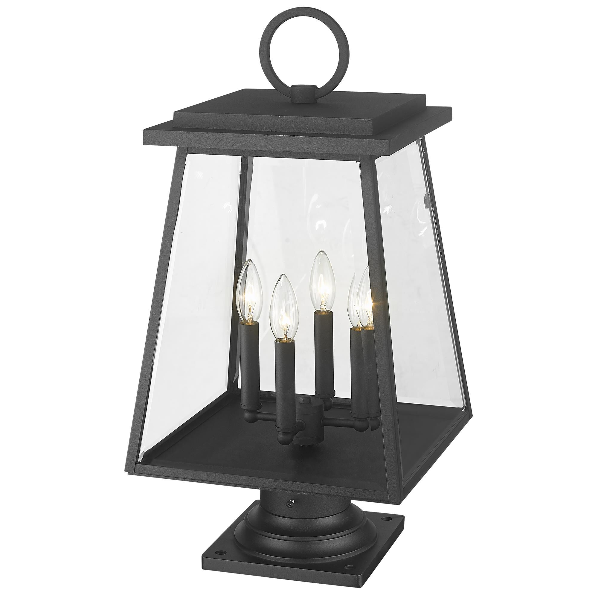 Shown in Black finish and Clear Beveled glass