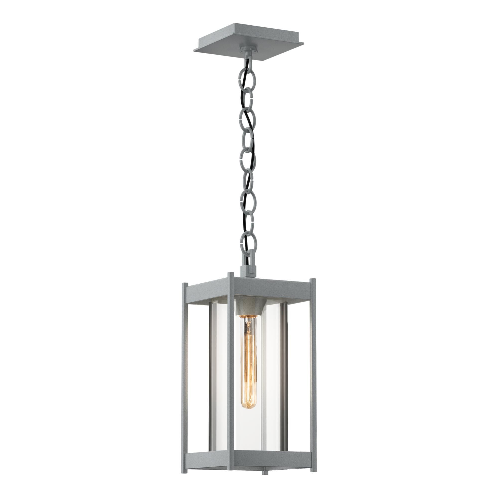 Shown in Coastal Burnished Steel finish and Clear glass and Clear Glass shade