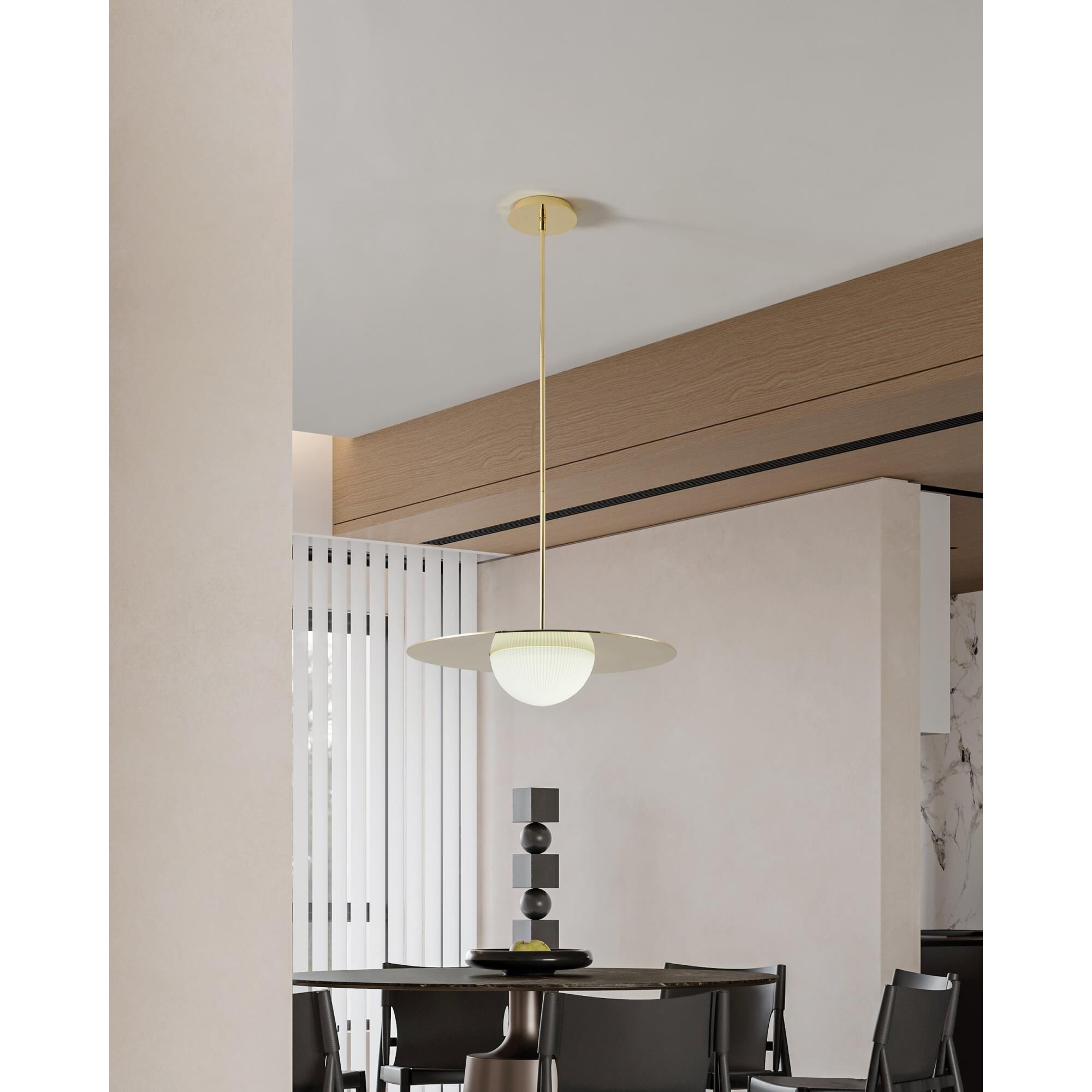 Shown in Polished Brass finish and Opal Ribbed glass