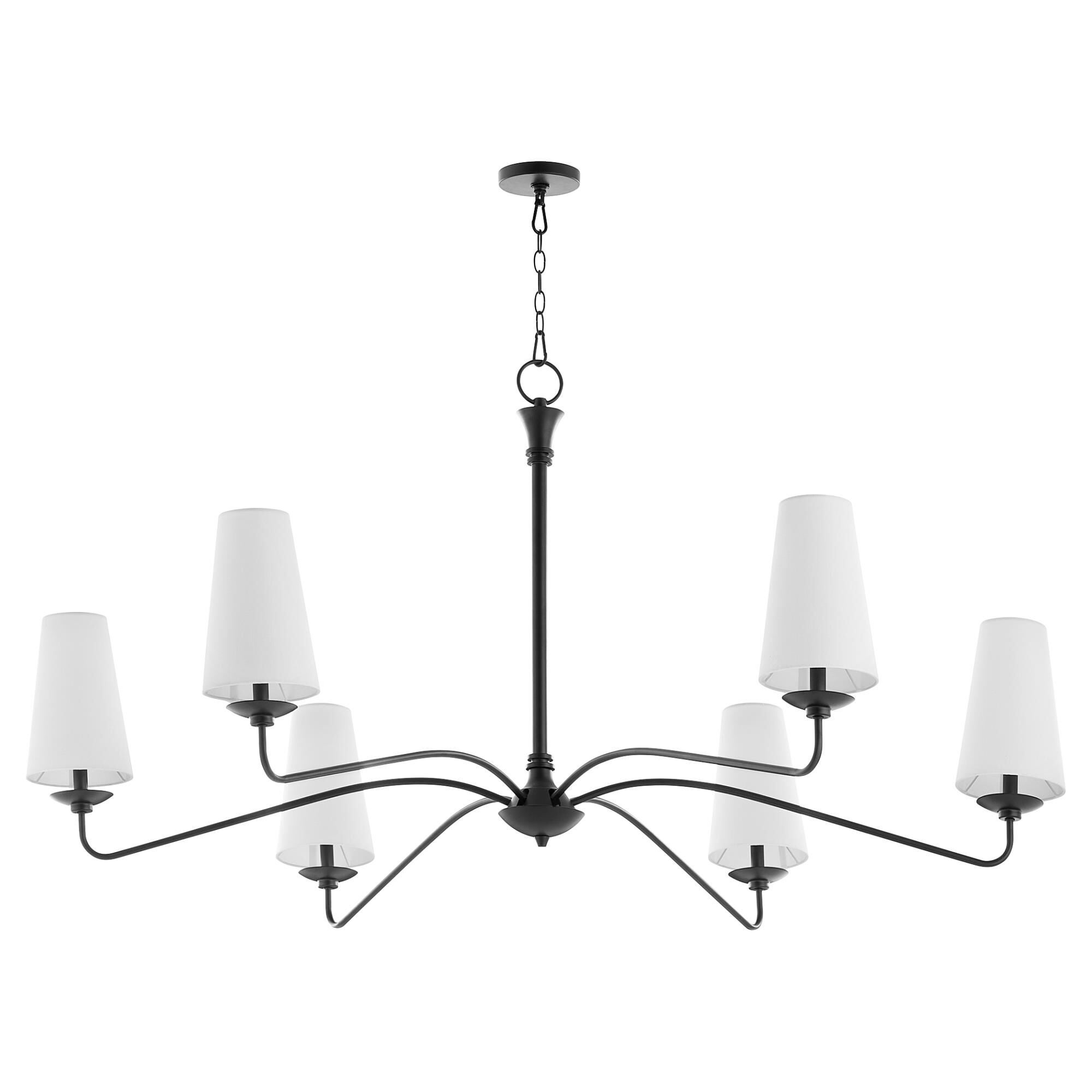 Shown in Matte Black finish and White Linen shade