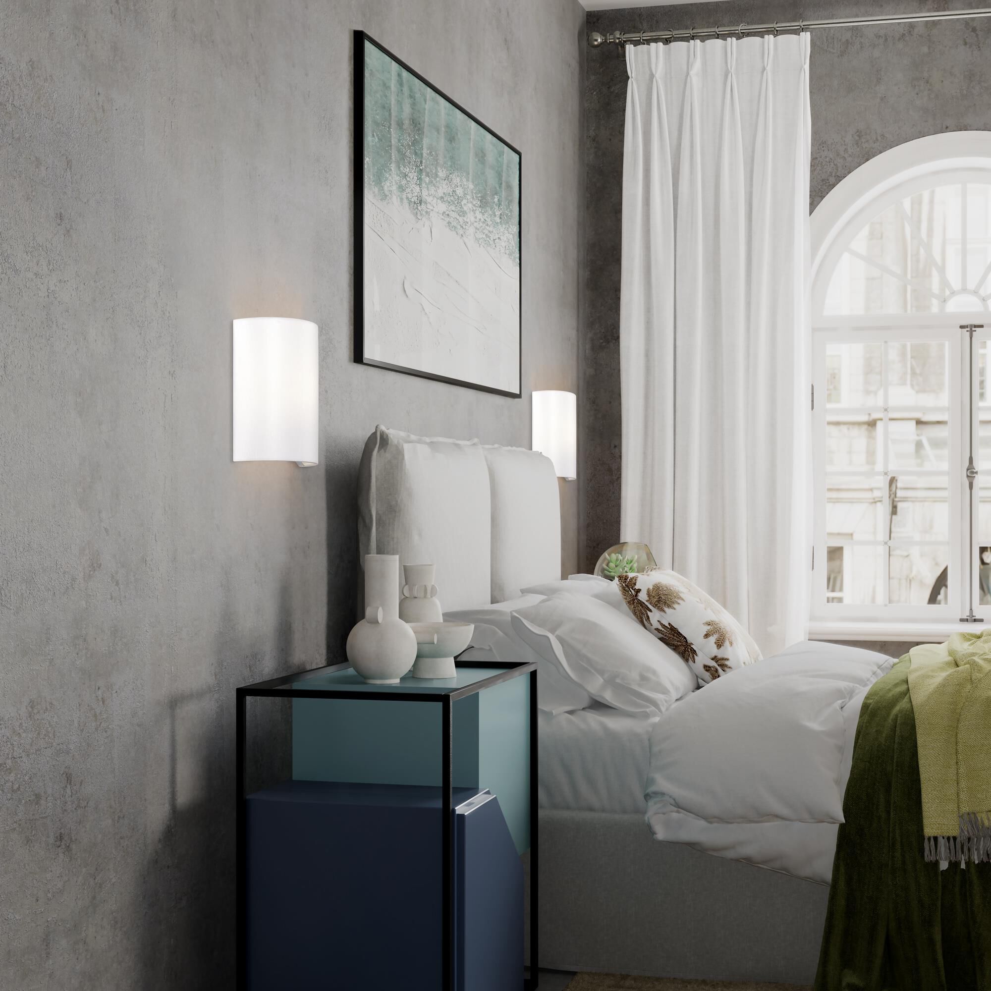 Shown in Shiny White finish and Hand Crafted Off-White Fabric shade