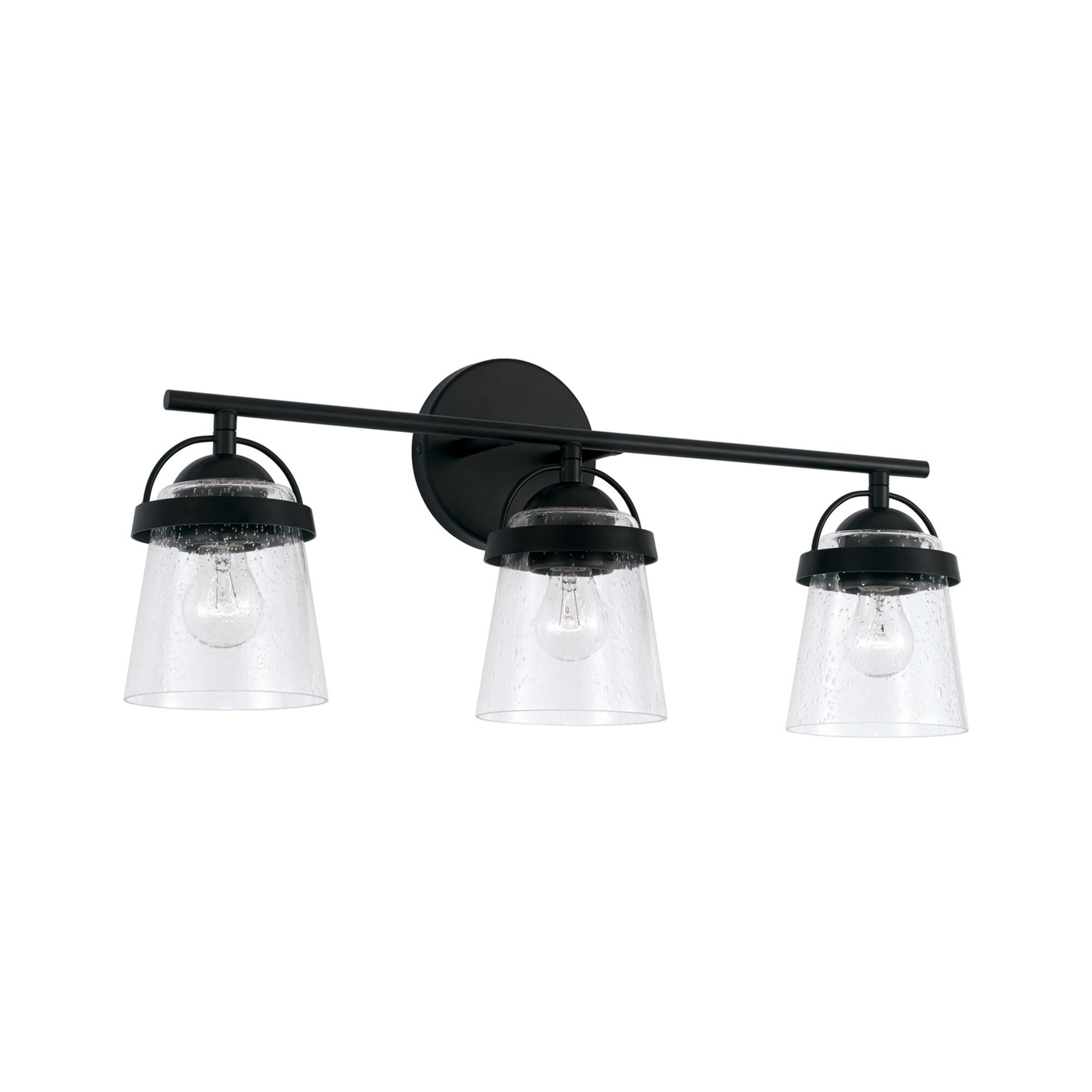 Shown in Matte Black finish and Clear Seeded glass