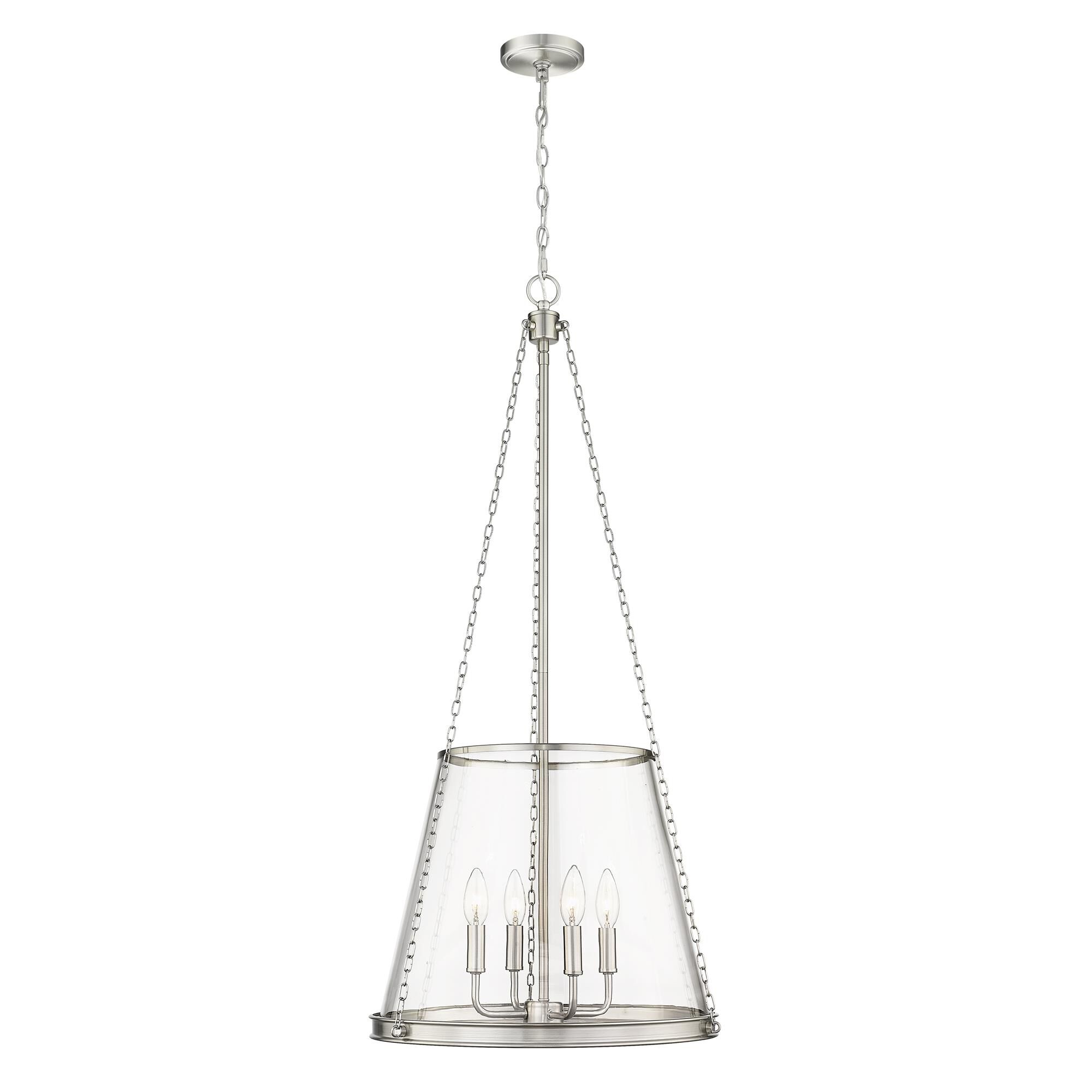 Shown in Brushed Nickel finish and Clear glass