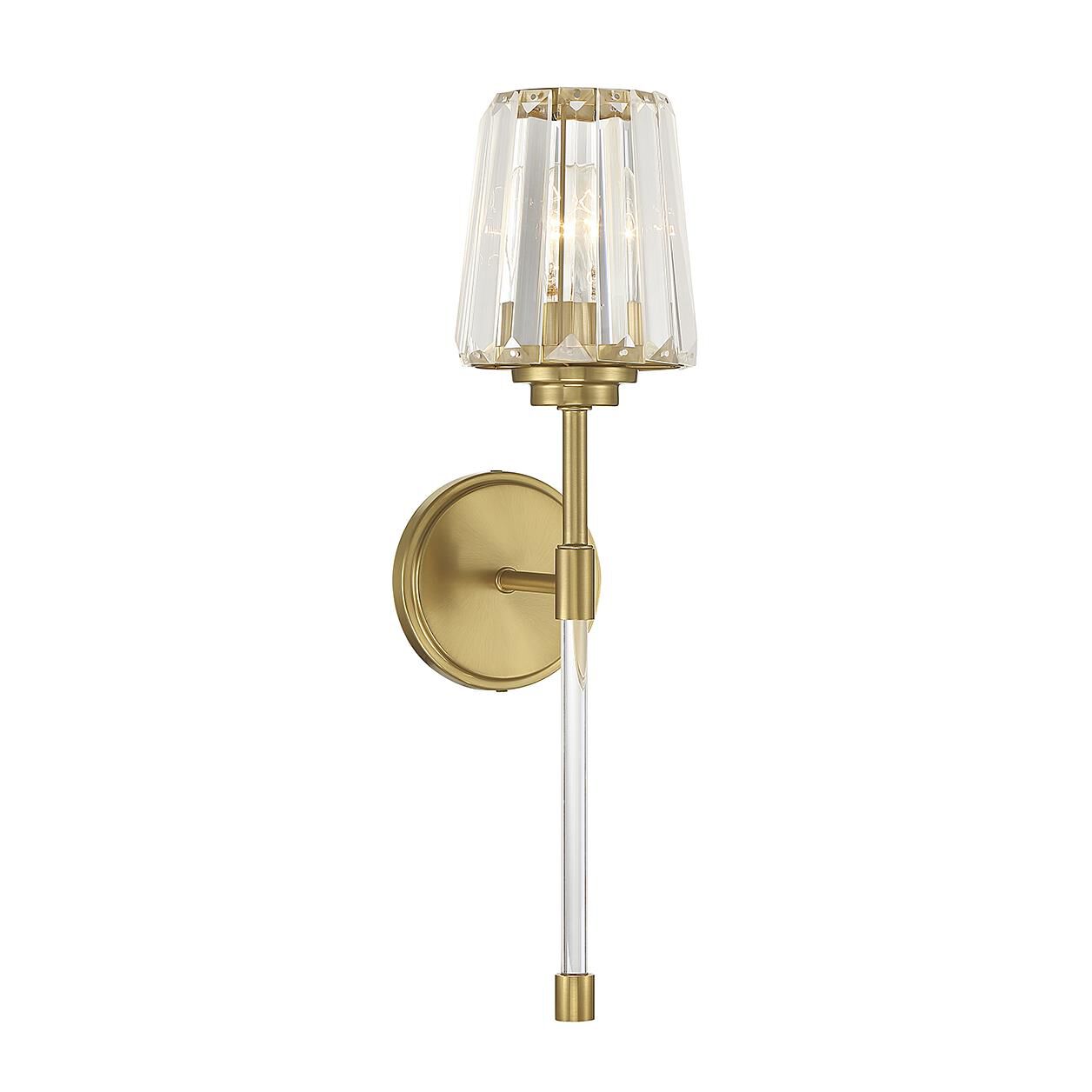 Shown in Warm Brass finish and Clear crystal and Crystal shade