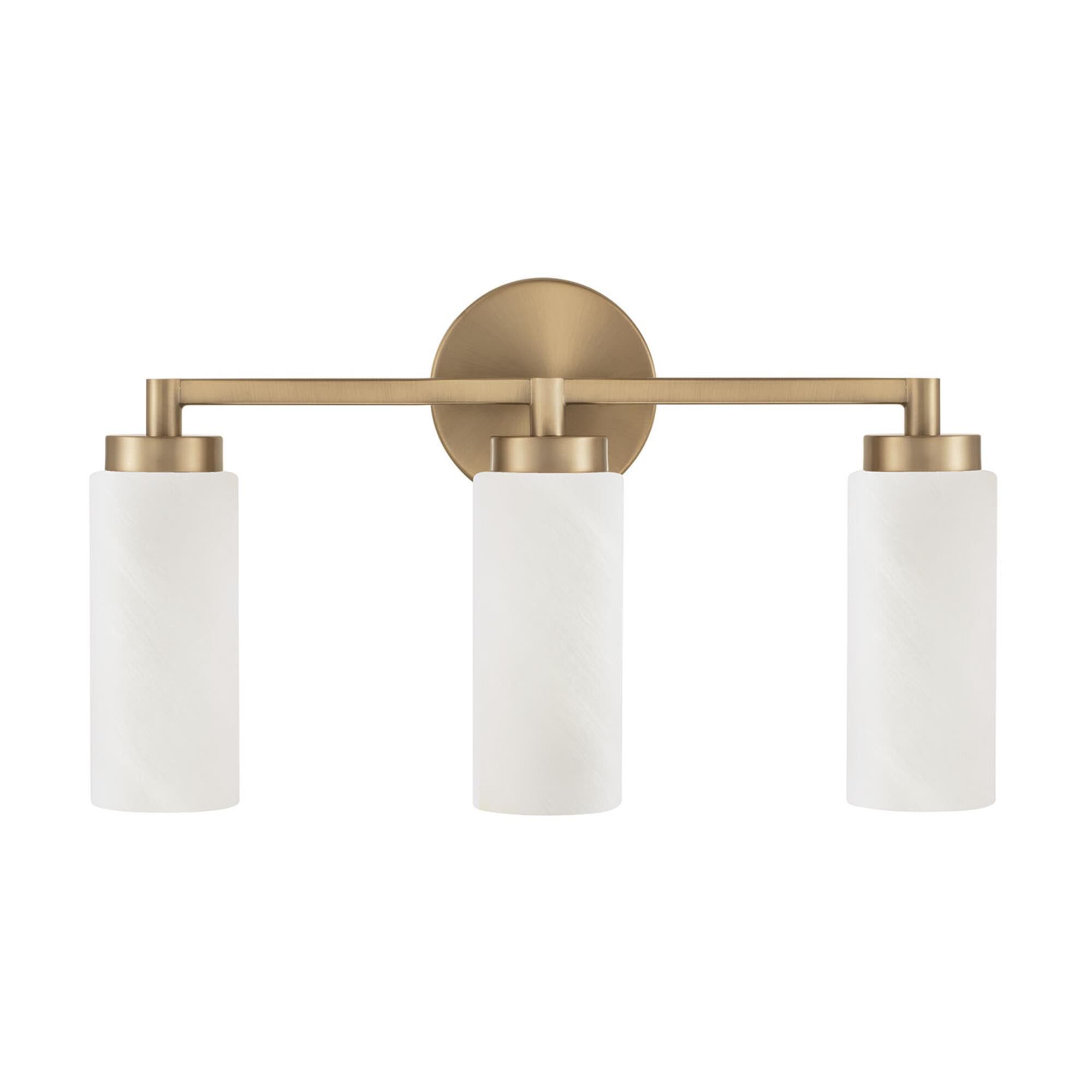 Shown in Aged Brass finish and Faux Alabaster glass