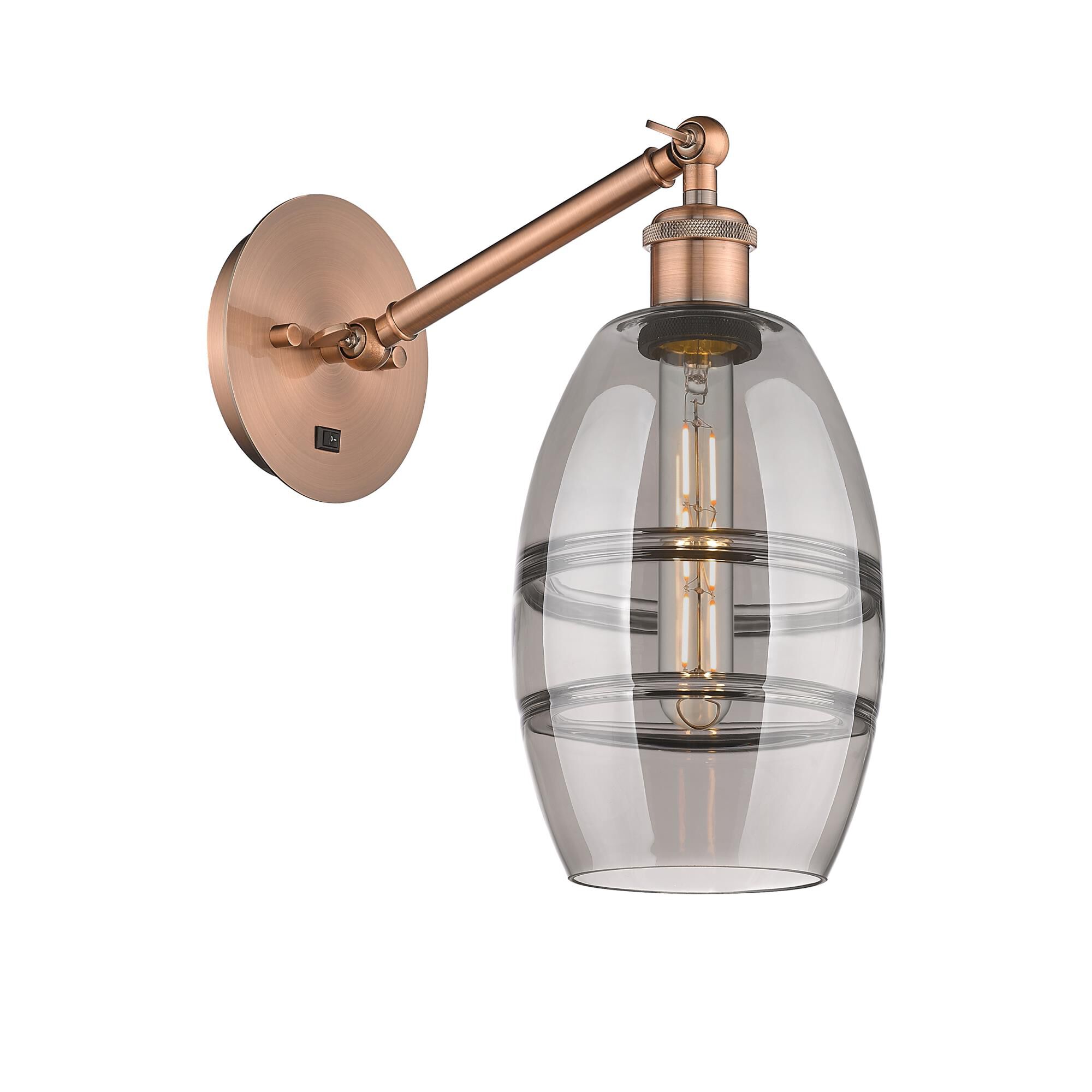 Shown in Antique Copper finish and Light Smoke glass