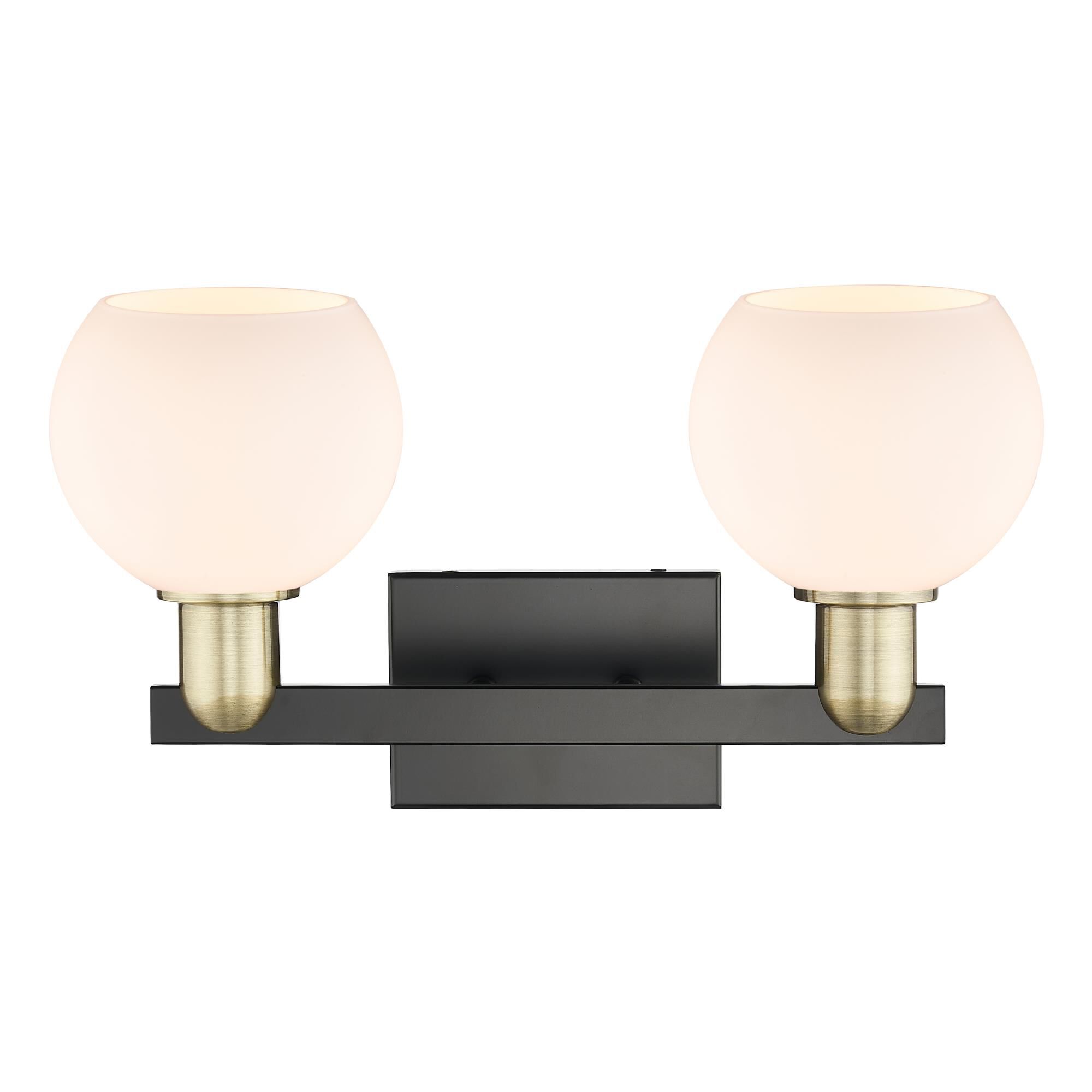 Shown in Black Antique Brass finish and Matte White glass