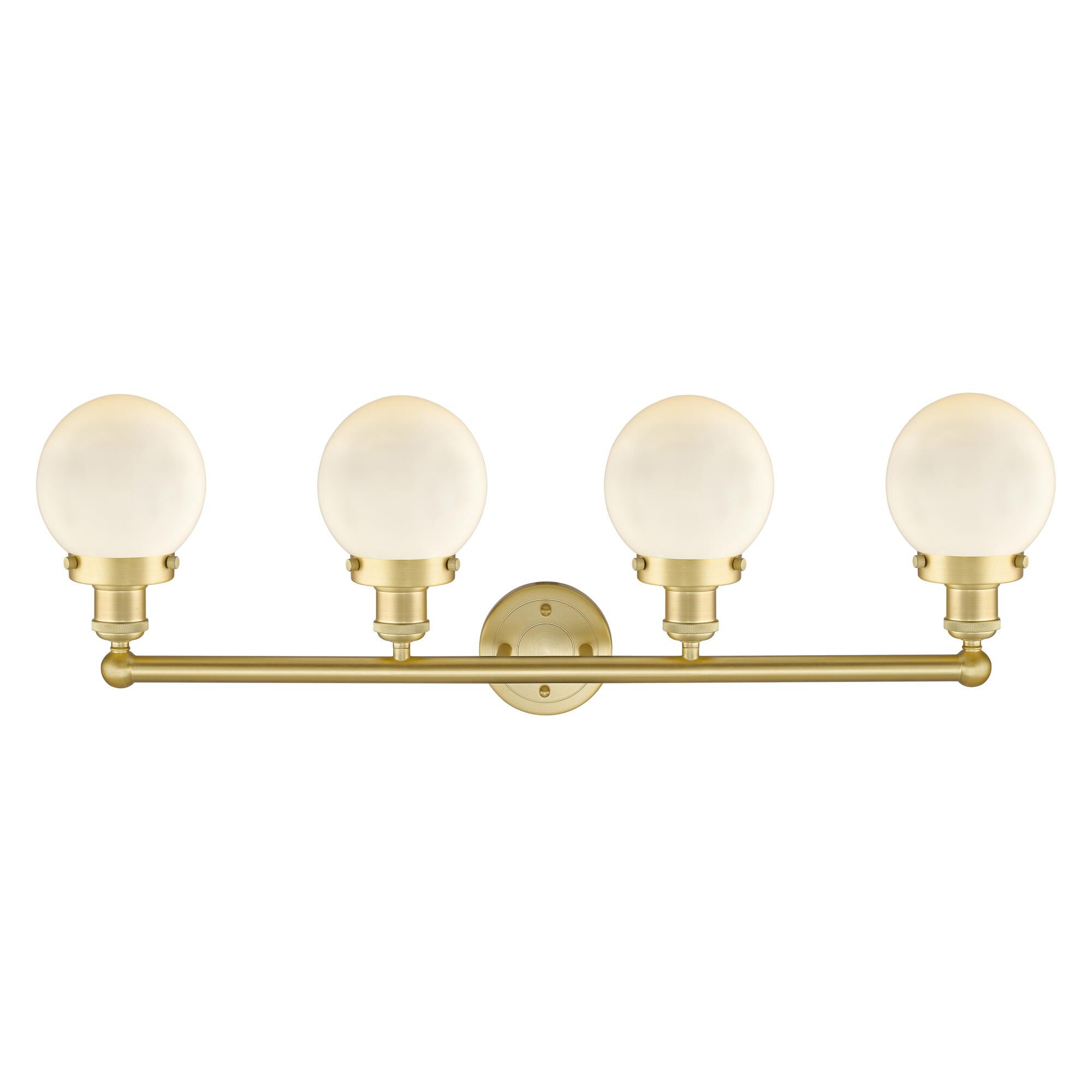 Shown in Satin Gold finish and Matte White glass