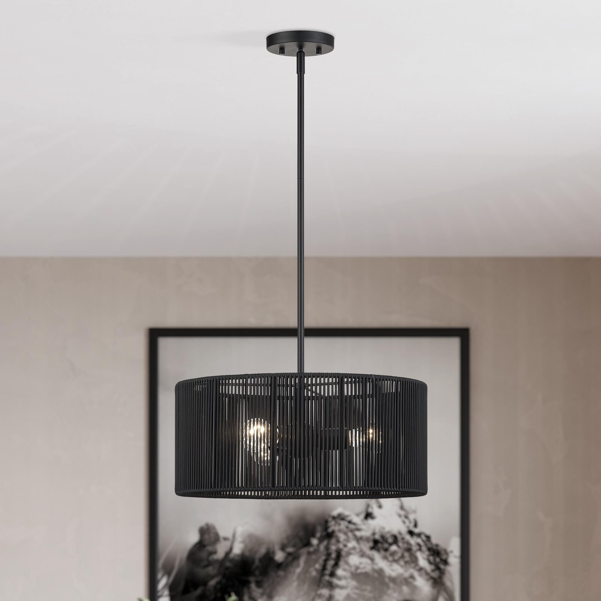 Shown in Black finish and Hand-Woven Parisian Night Color Polyester Rope shade