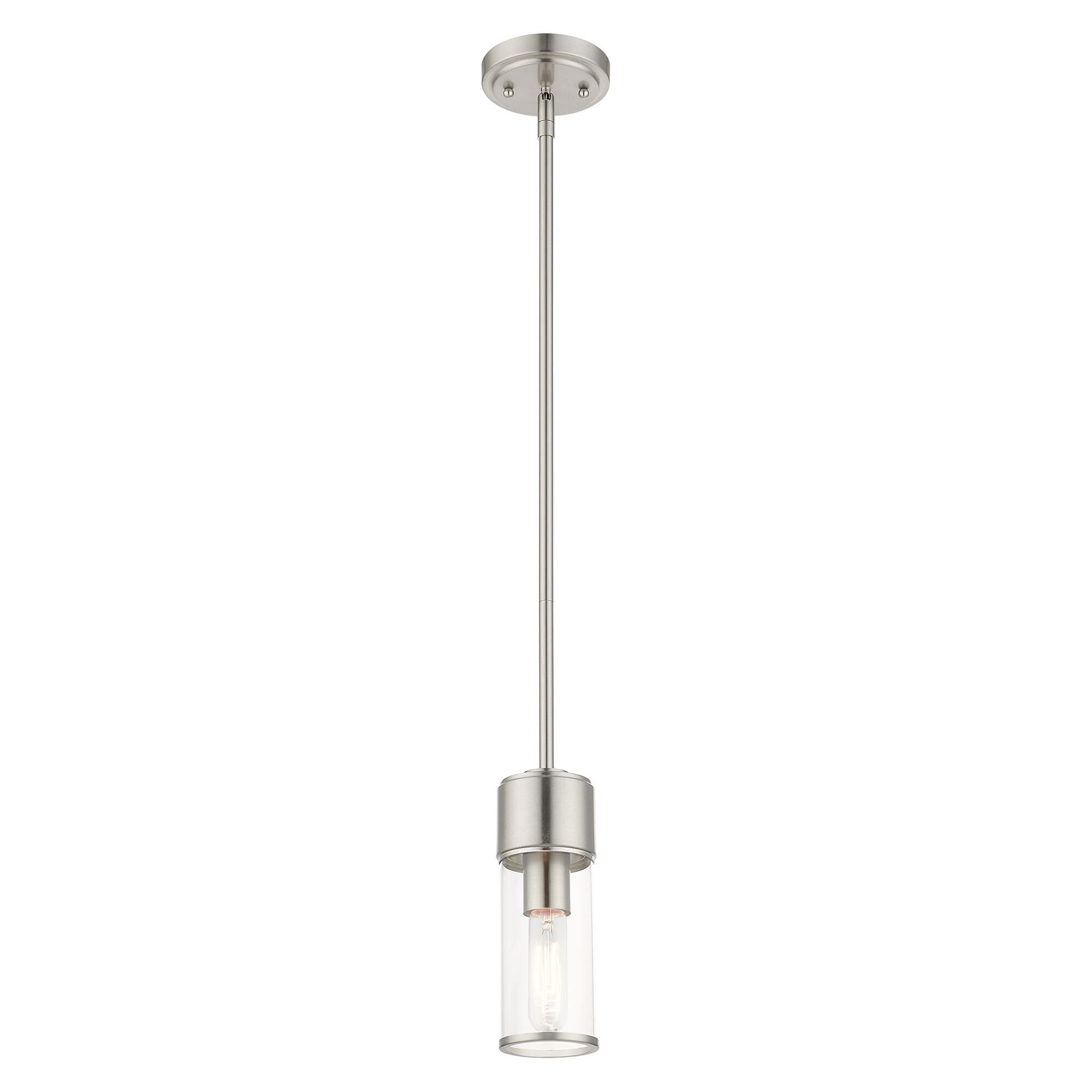 Shown in Brushed Nickel finish and Clear  glass