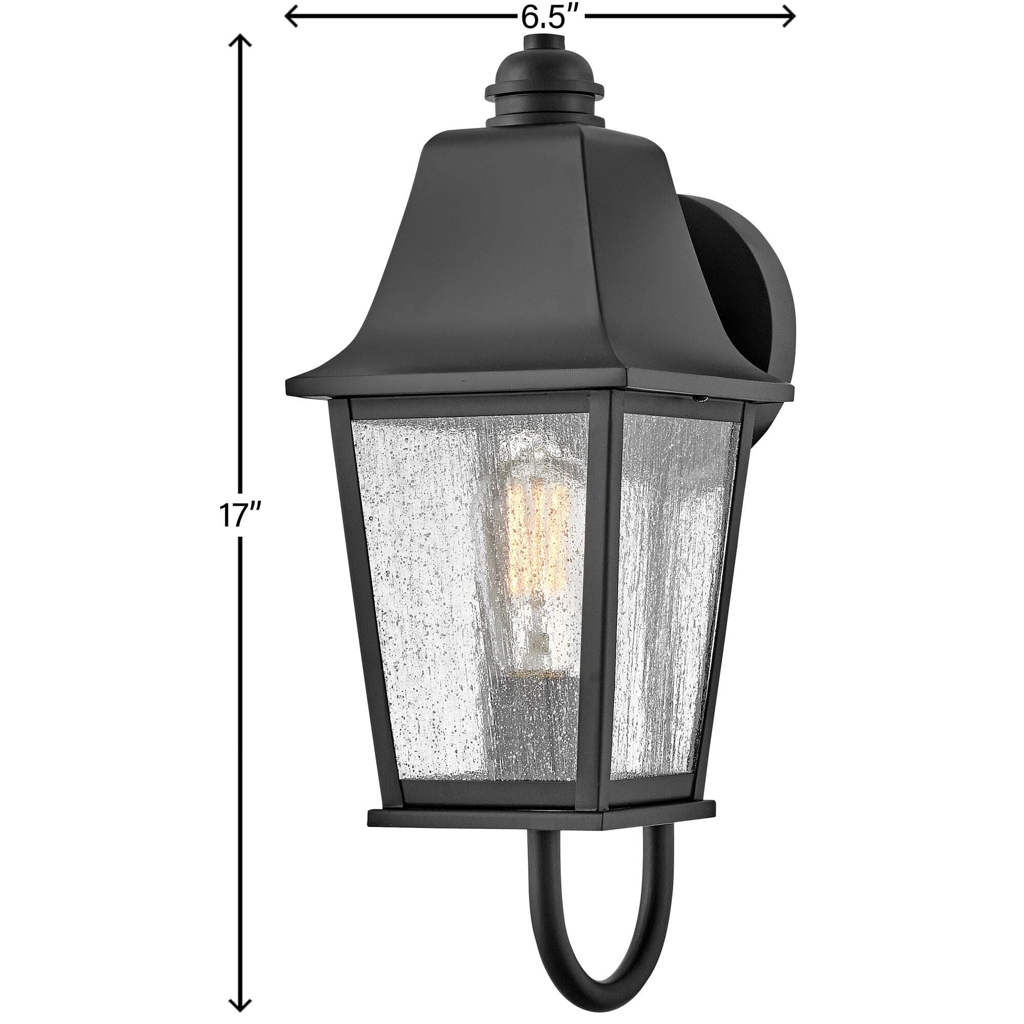 Shown in Black finish and Clear Seedy glass