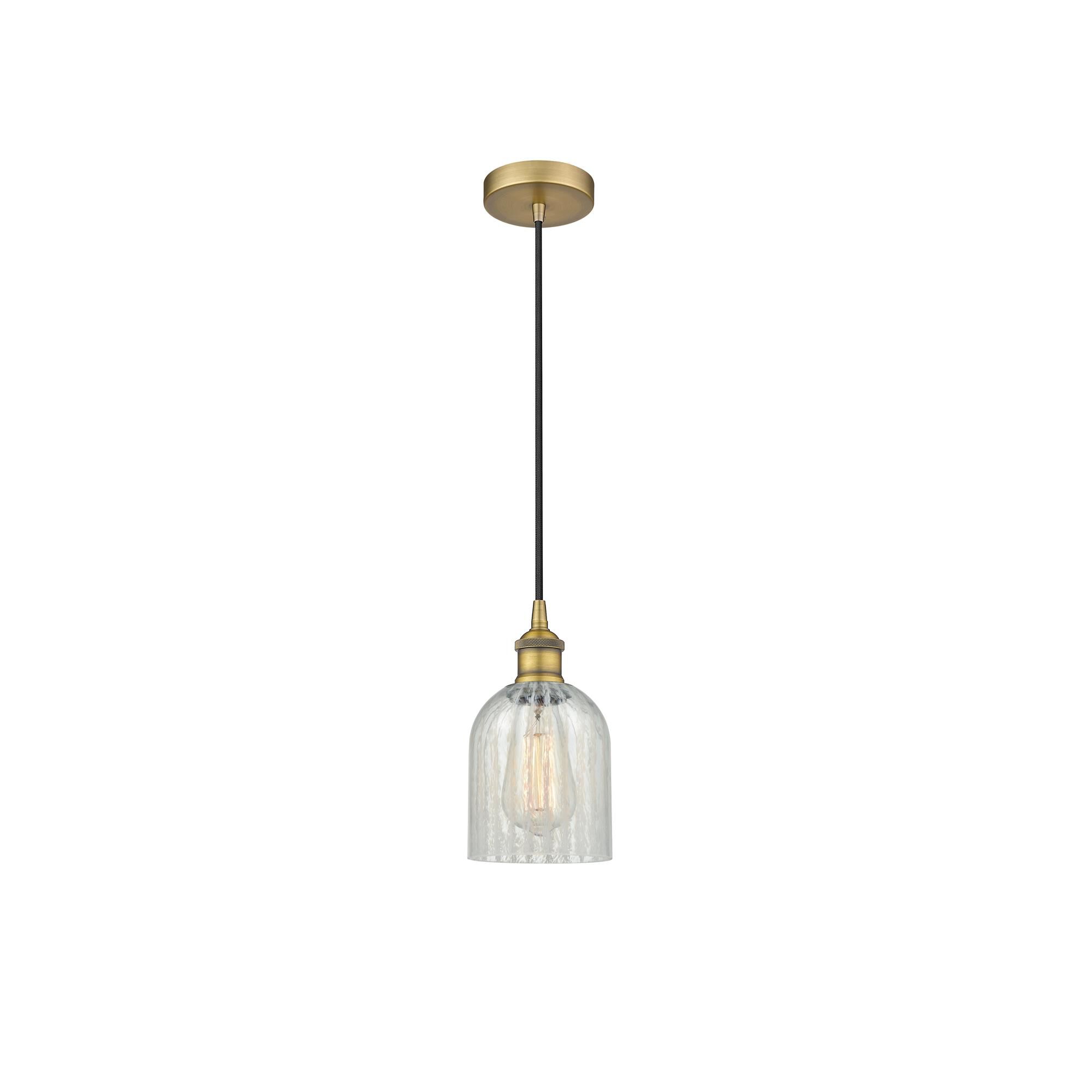 Shown in Brushed Brass finish and Mouchette Caledonia glass