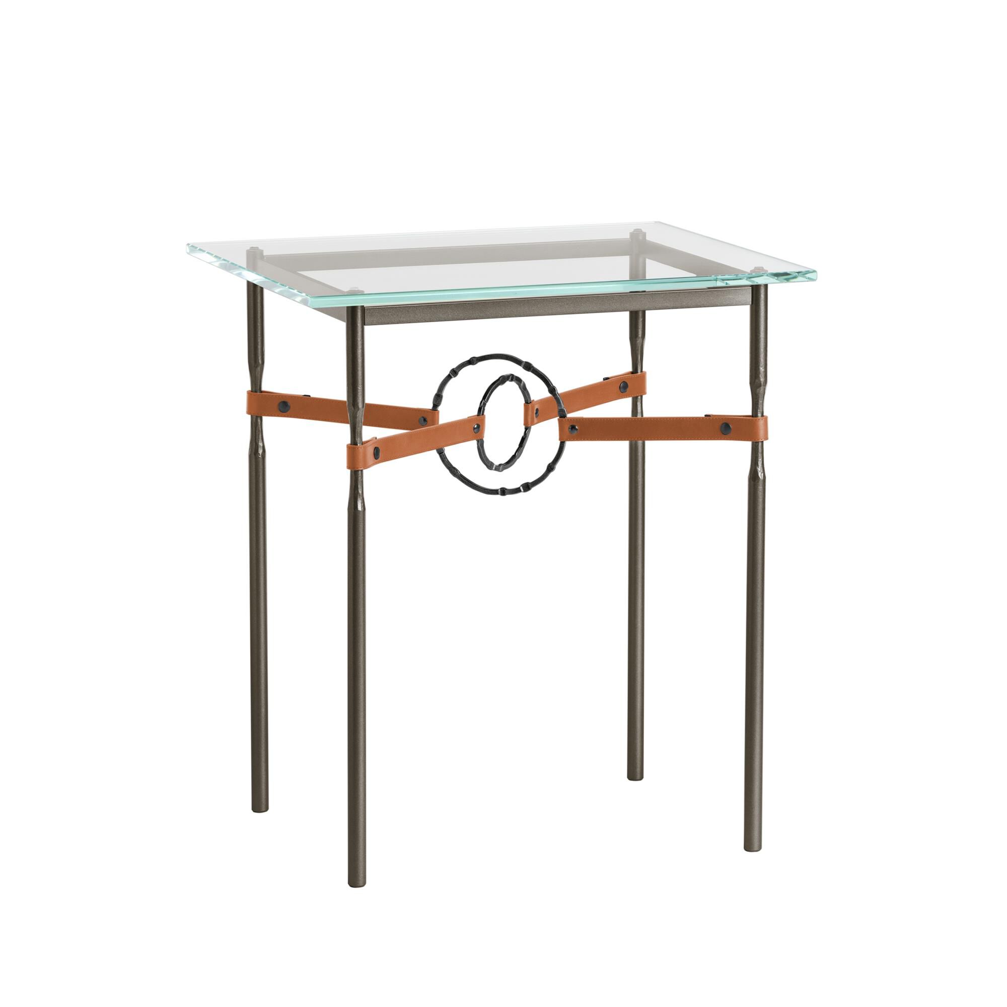 Shown in Oil Rubbed Bronze finish and Black Metal Detail with Chestnut Leather accent