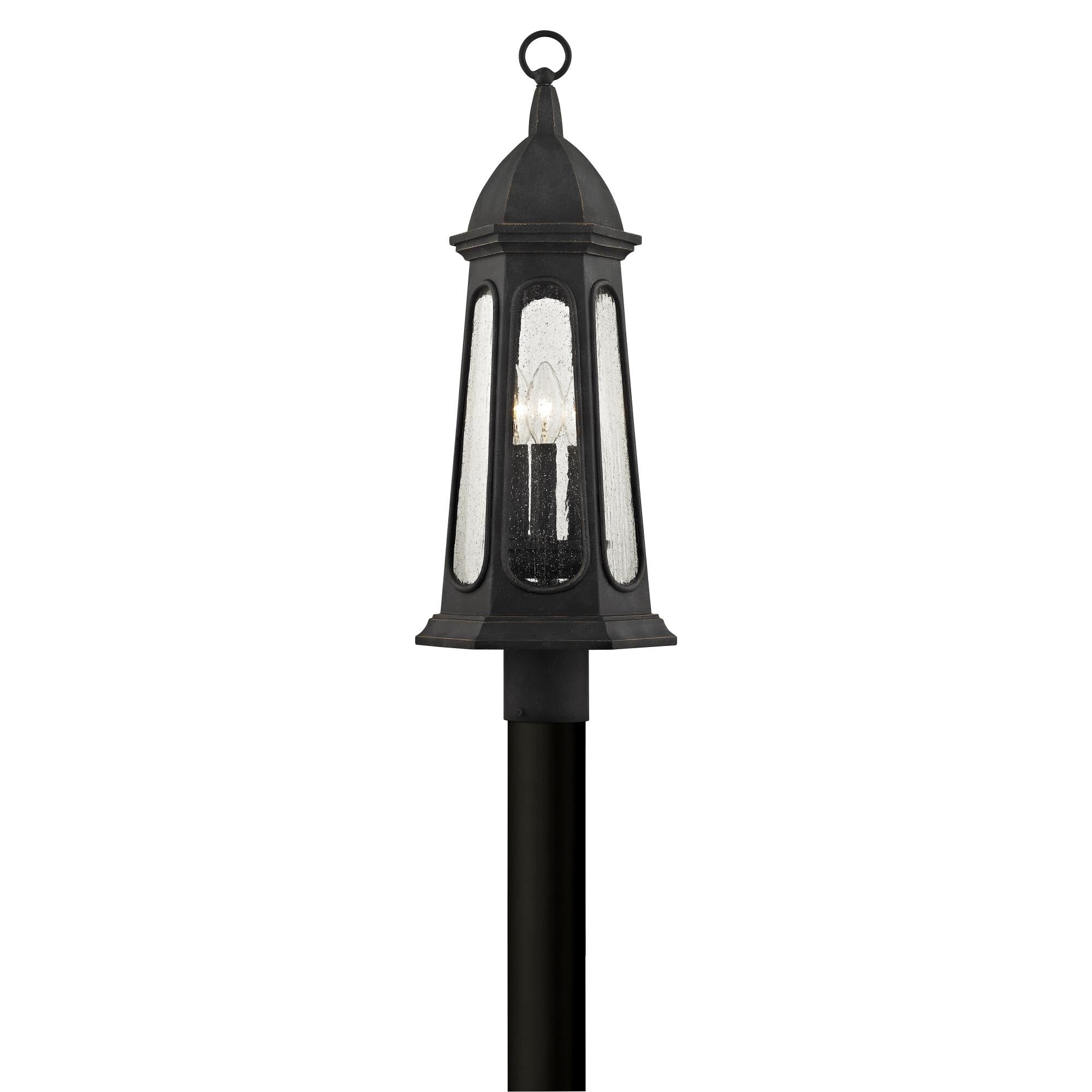 Shown in Vintage Iron finish and Clear Seeded glass