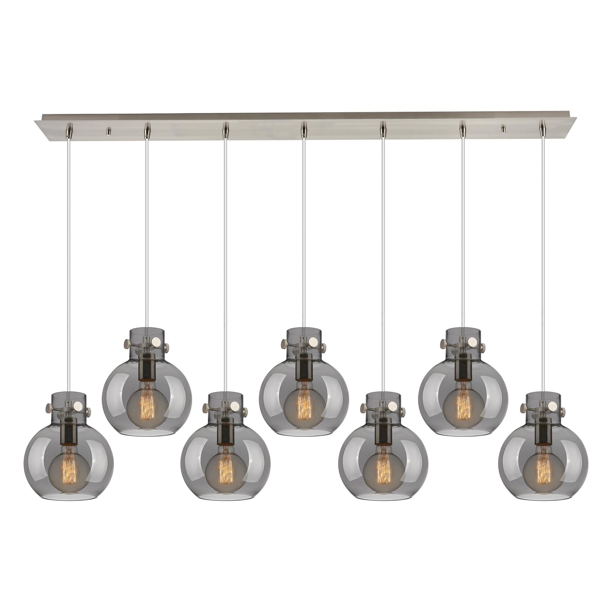Shown in Brushed Satin Nickel finish and Light Smoke glass and Light Smoke Glass shade