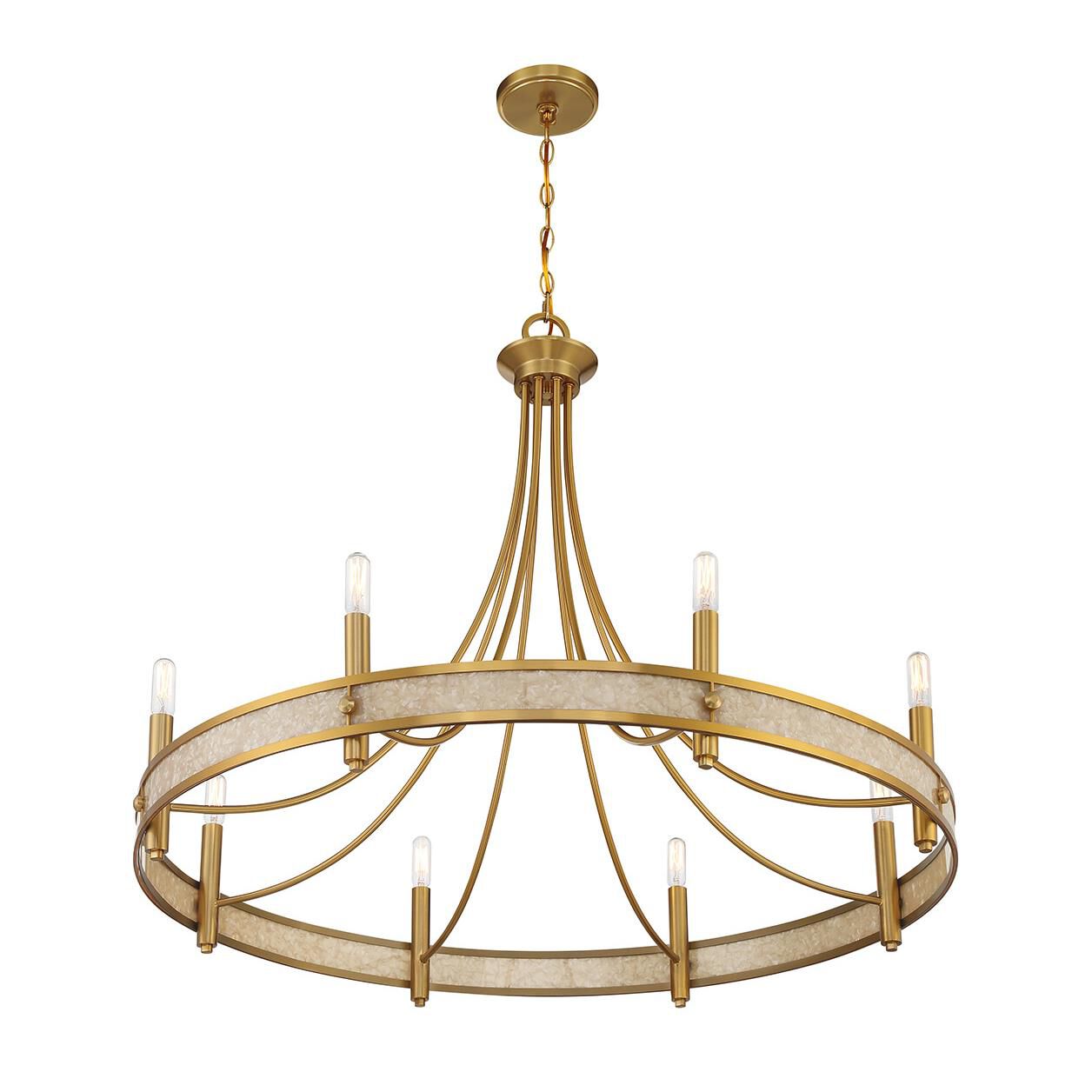 Shown in Warm Brass finish and Acrylic With Shell Accent glass