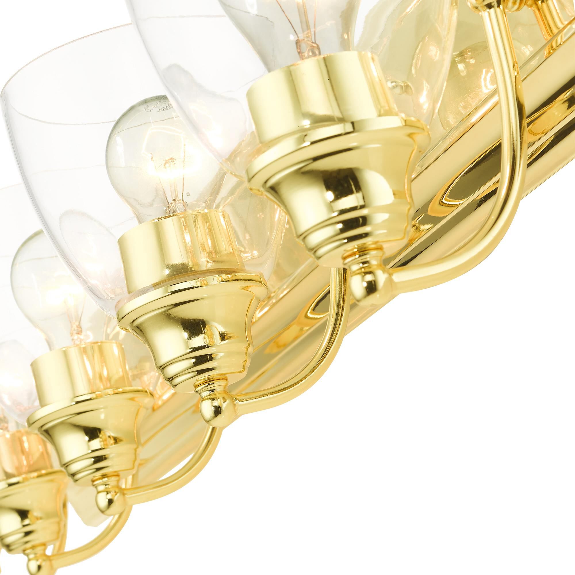 Shown in Polished Brass finish and Hand Blown Clear glass