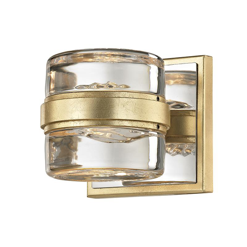 Shown in Gold Leaf, Polished Chrome Accents finish and Clear glass and Pressed Glass shade and Polished Chrome  accent