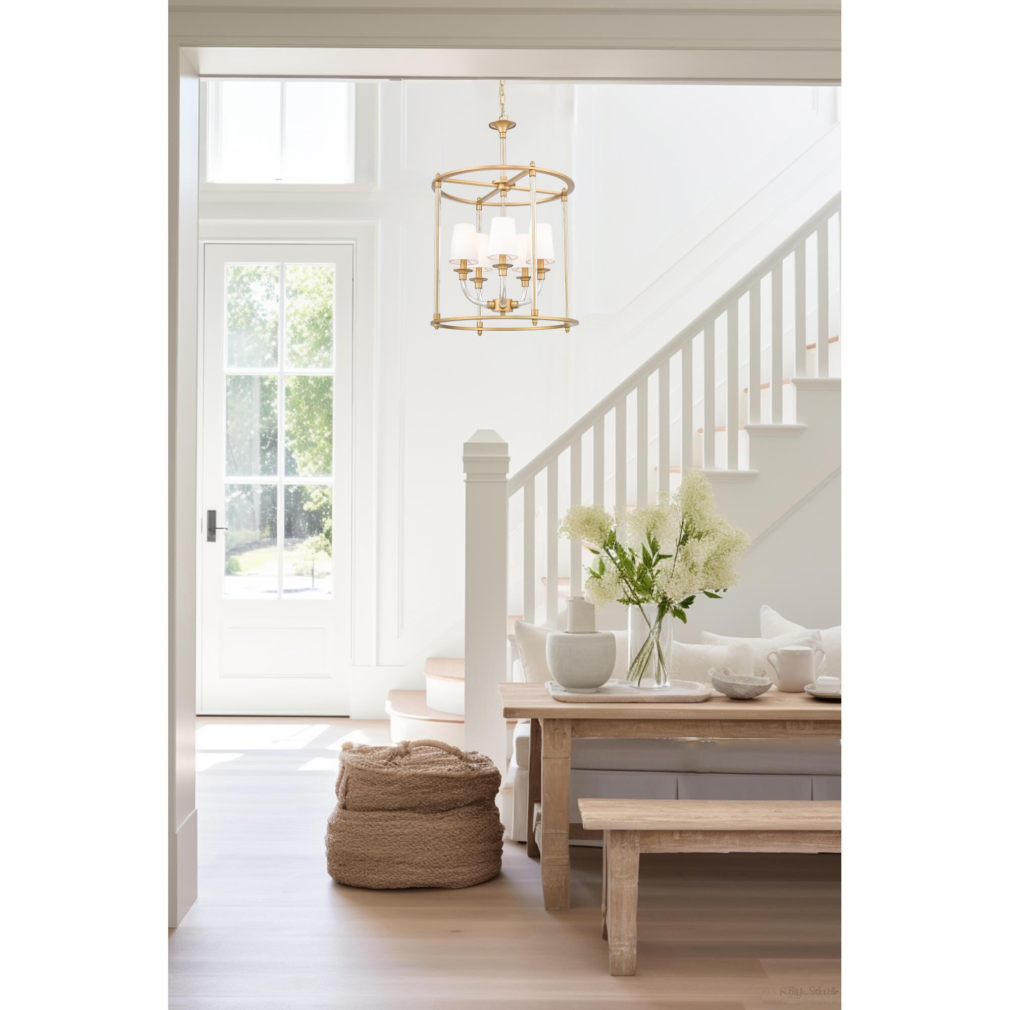 Shown in Rubbed Brass finish and White glass and White shade