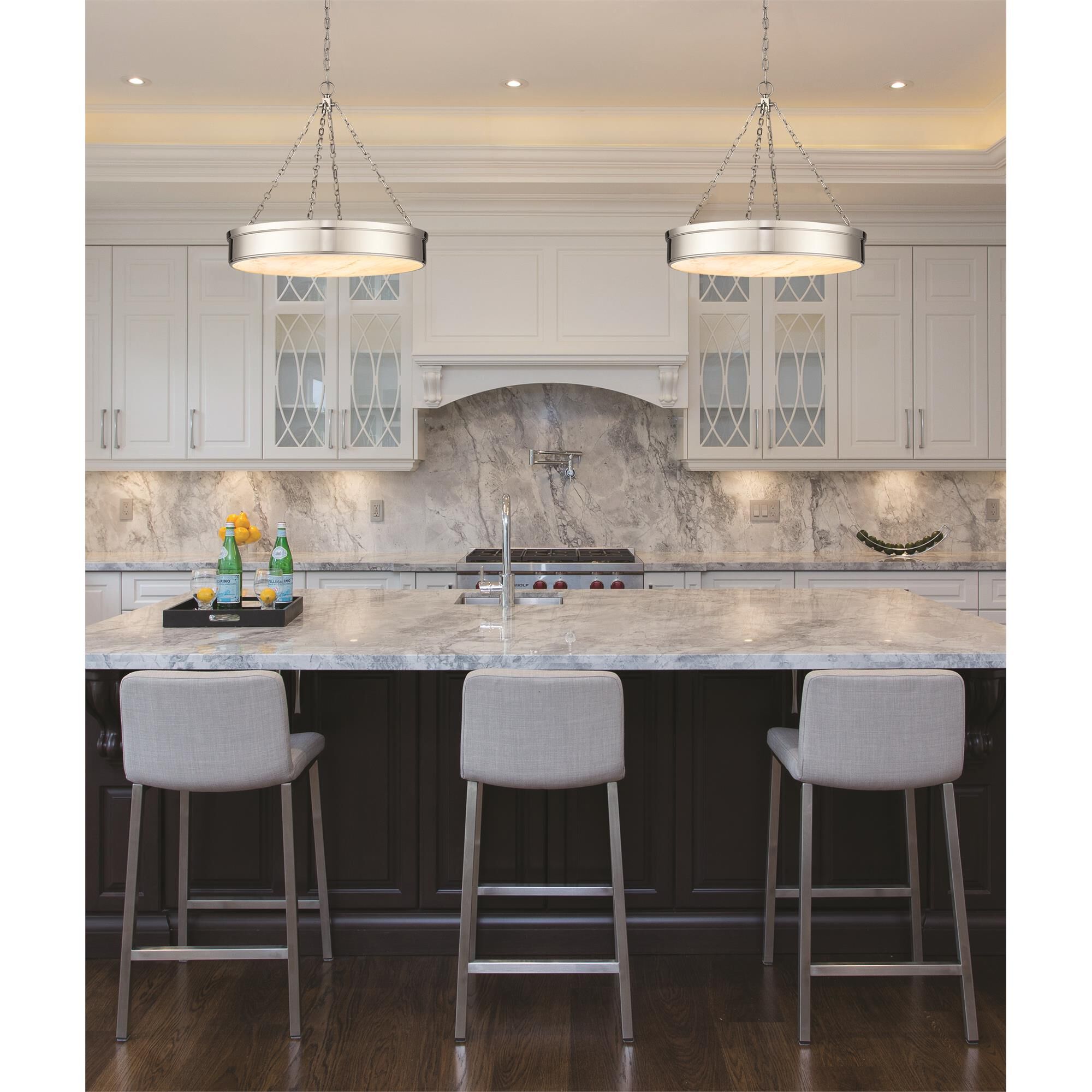 Shown in Polished Nickel finish and Marbling glass