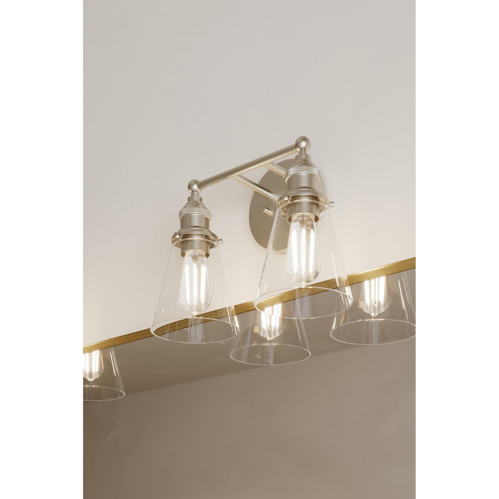 Shown in Brushed Nickel finish and Clear glass