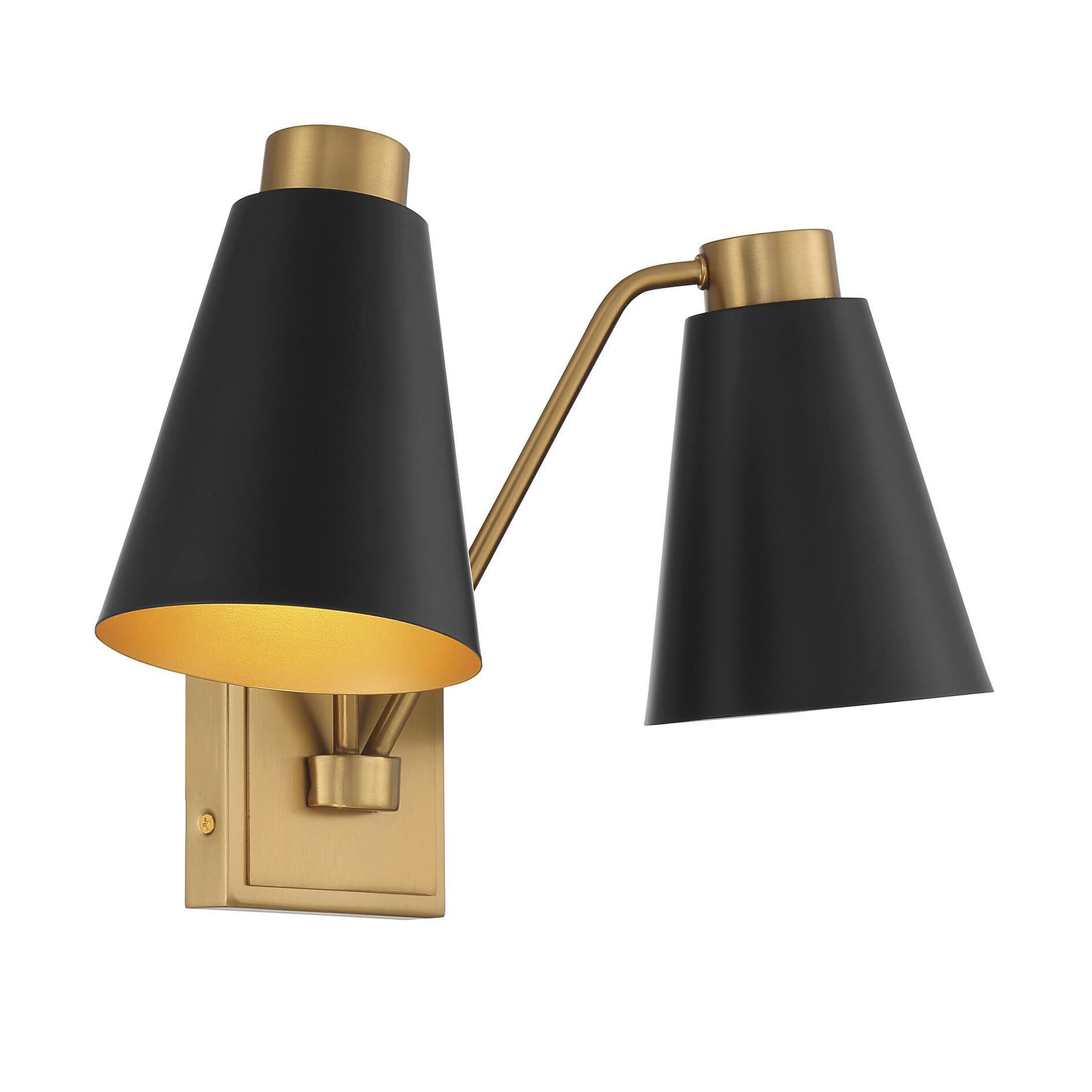 Shown in Matte Black with Natural Brass finish and Matte Black Metal shade